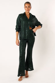 SETS @Darcy Sequin Two Piece Pant Set - Hunter Green