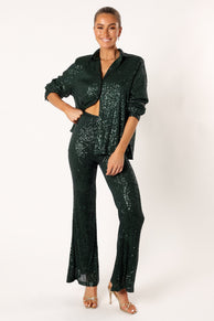 SETS @Darcy Sequin Two Piece Pant Set - Hunter Green