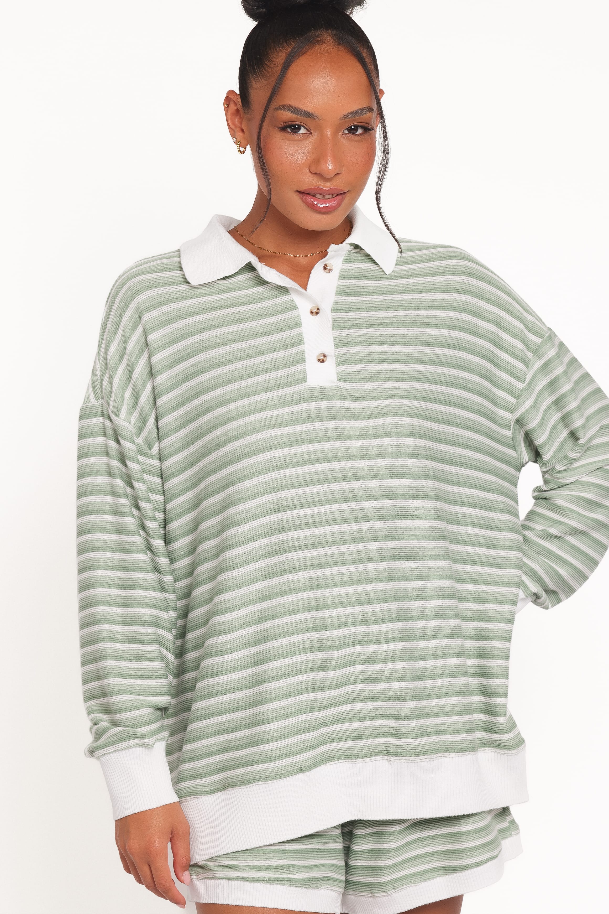 SETS Dealia Knit Short Set - Sage Stripe