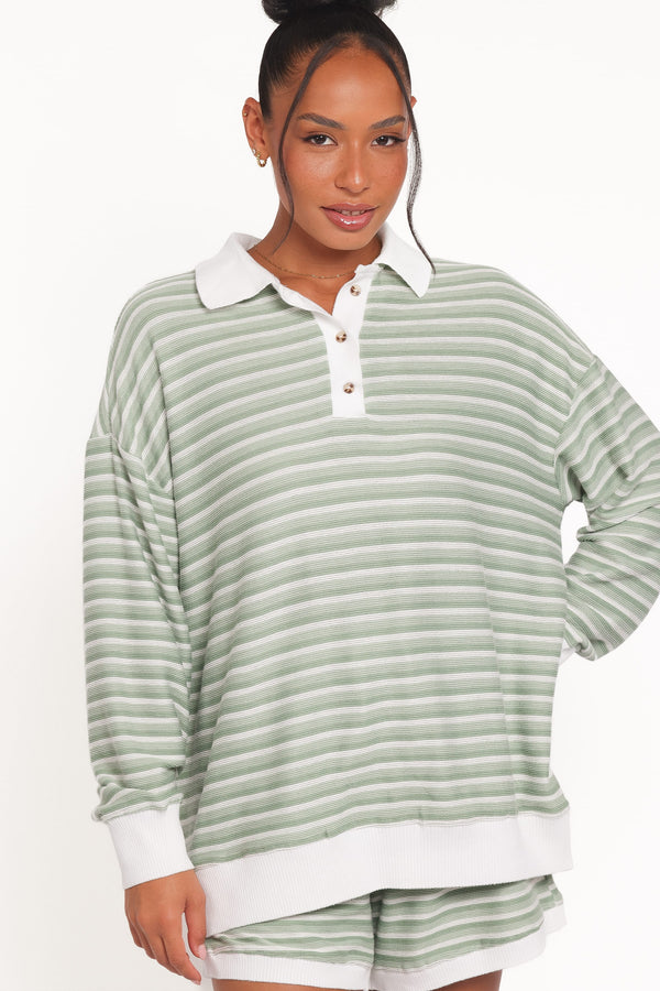 SETS Dealia Knit Short Set - Sage Stripe