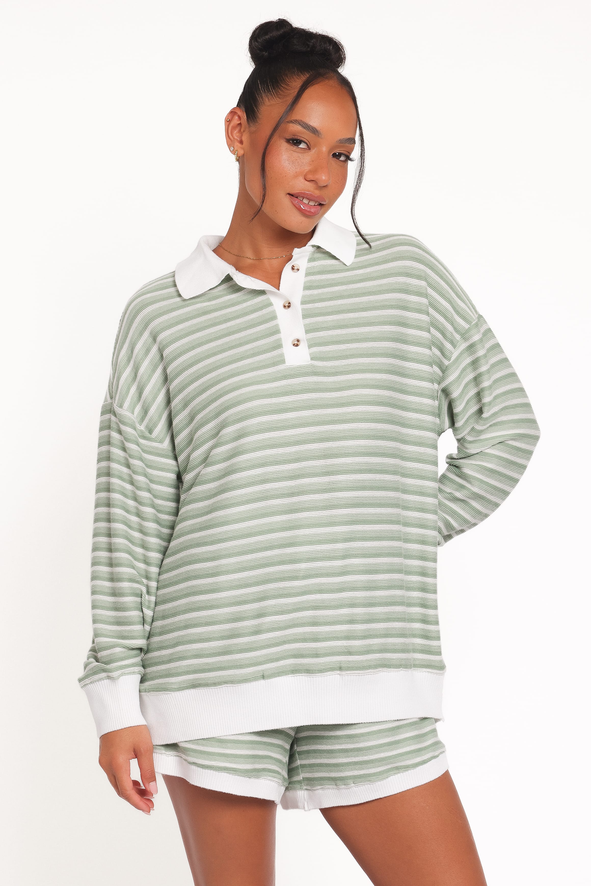 SETS Dealia Knit Short Set - Sage Stripe