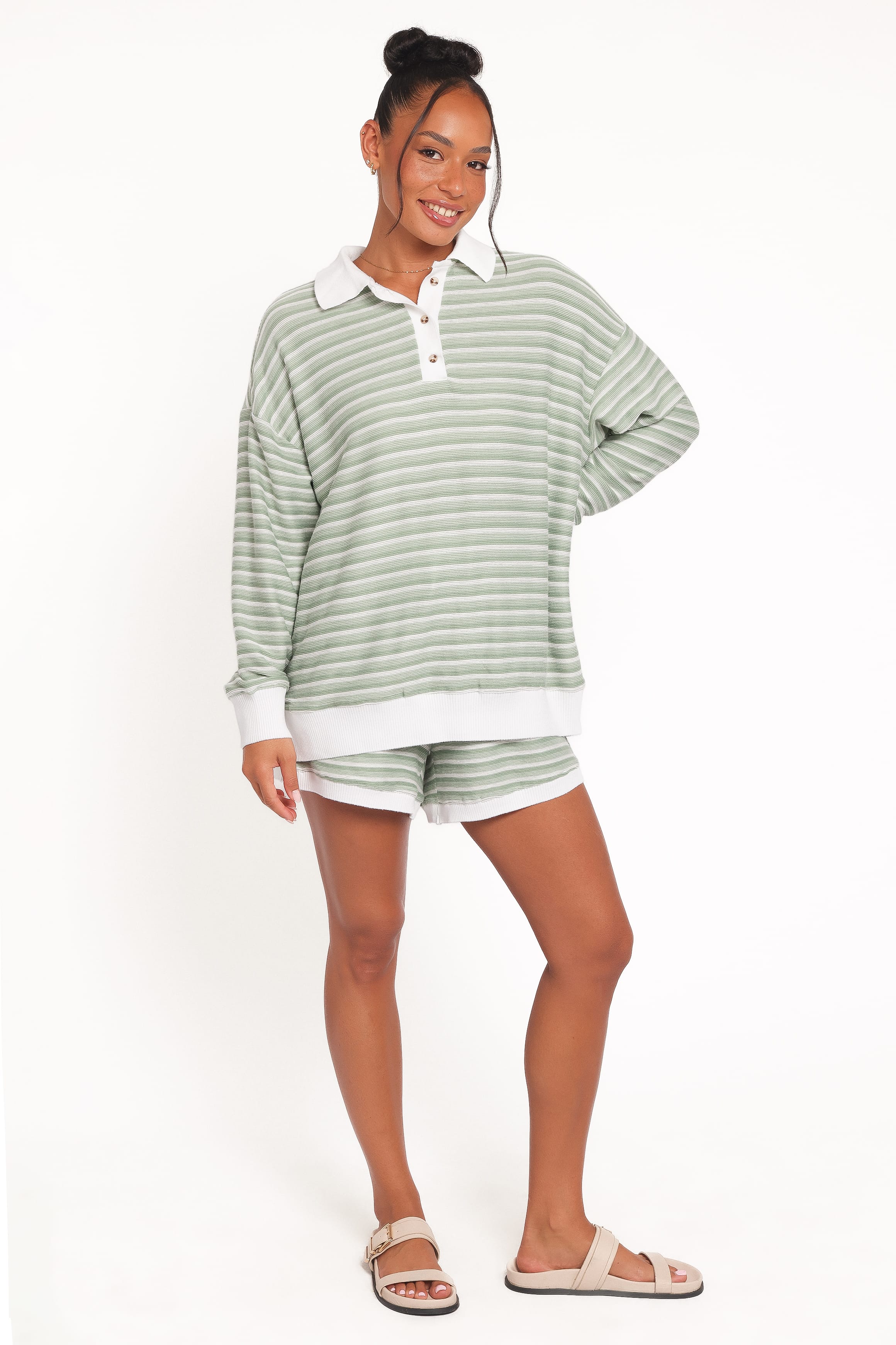 SETS Dealia Knit Short Set - Sage Stripe