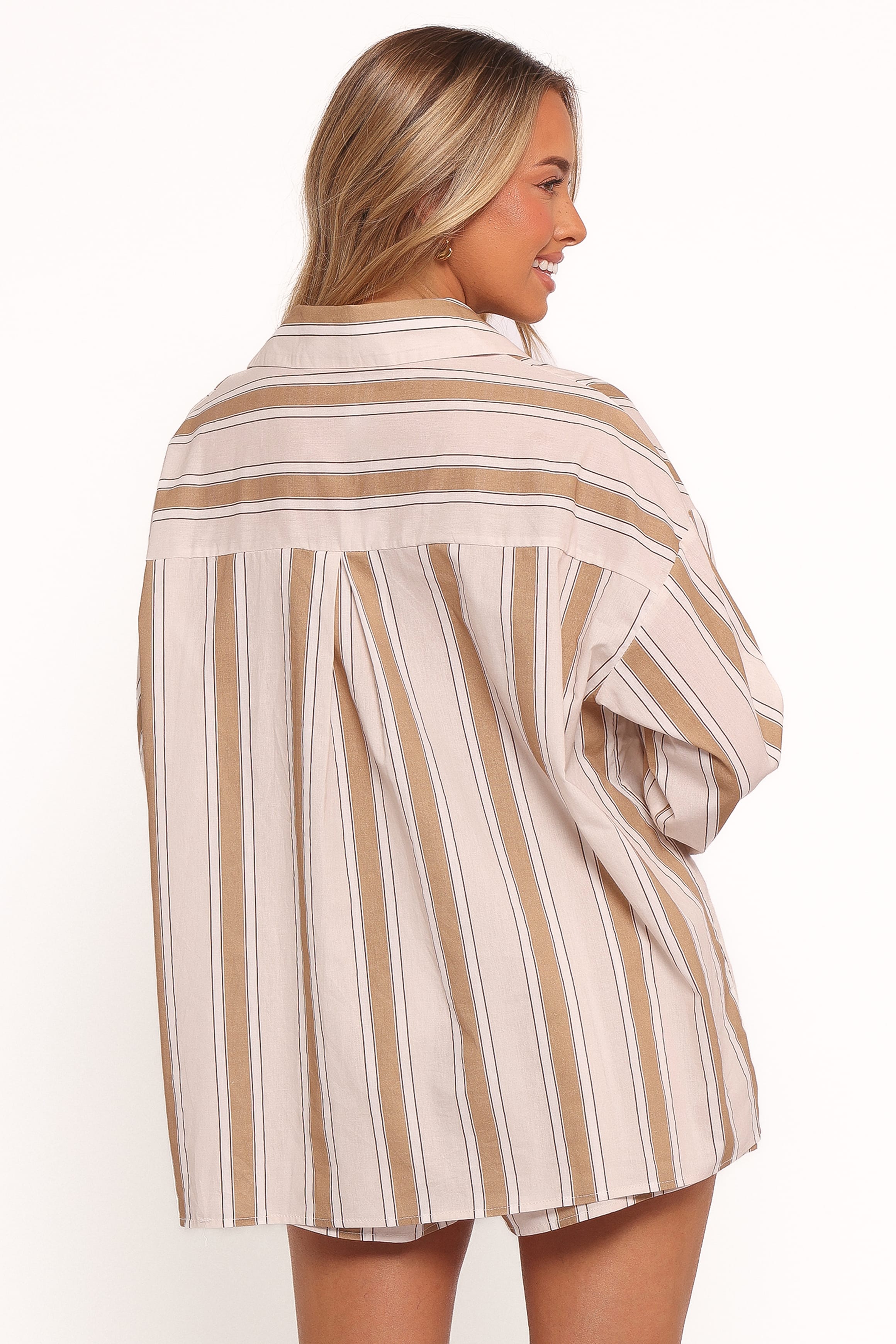 SETS Dean Long Sleeve Short Set - Beige Stripe