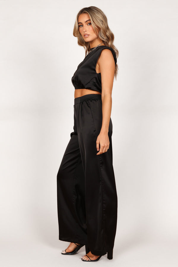 SETS Elia Crop Top and Palazzo Pant Set- Black