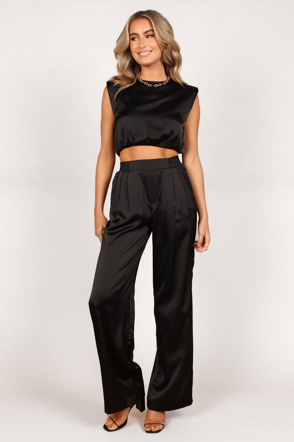 SETS Elia Crop Top and Palazzo Pant Set- Black