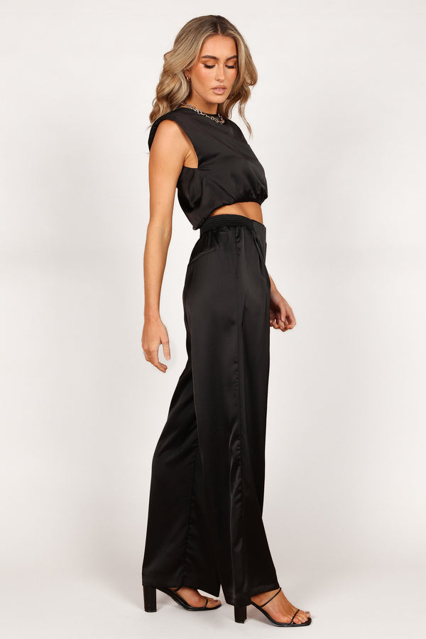 SETS Elia Crop Top and Palazzo Pant Set- Black