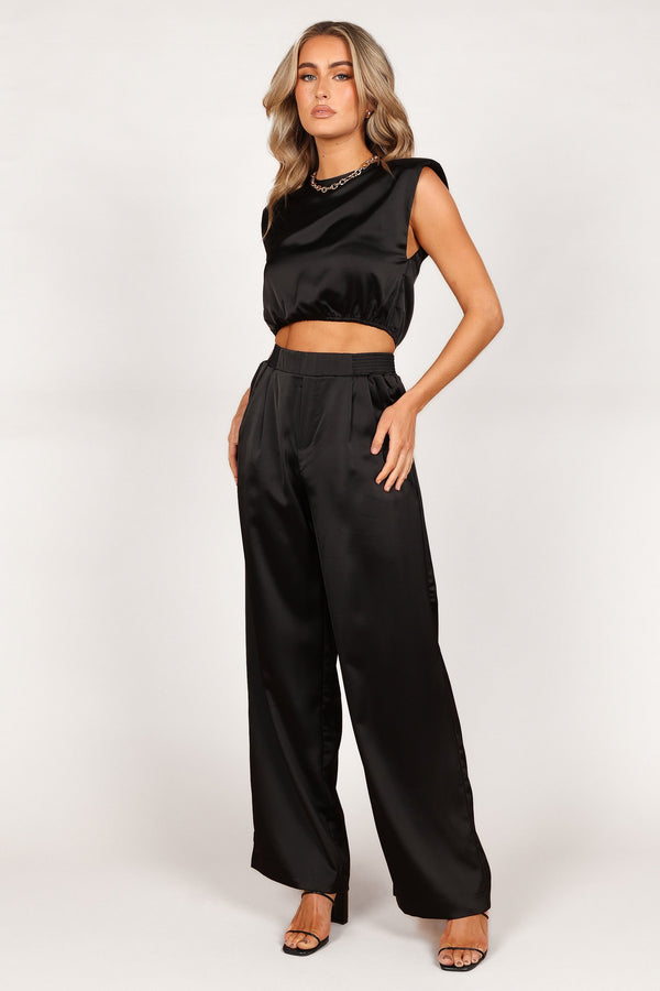 SETS Elia Crop Top and Palazzo Pant Set- Black