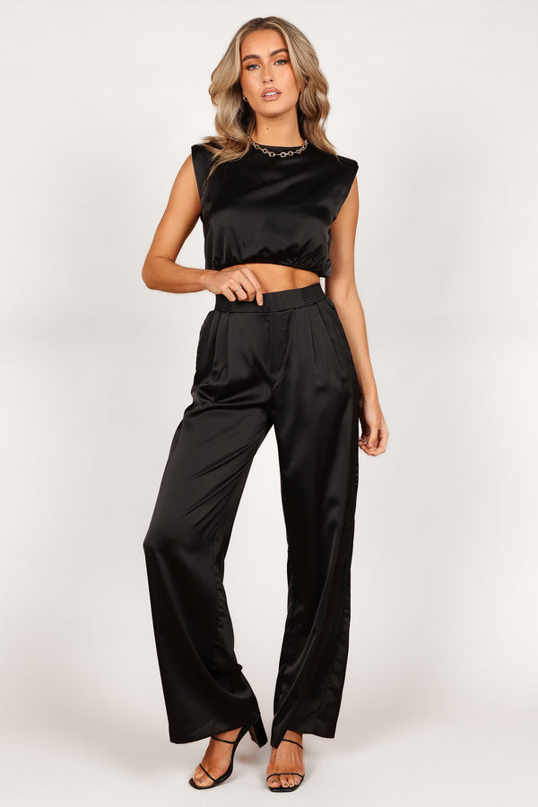 SETS Elia Crop Top and Palazzo Pant Set- Black