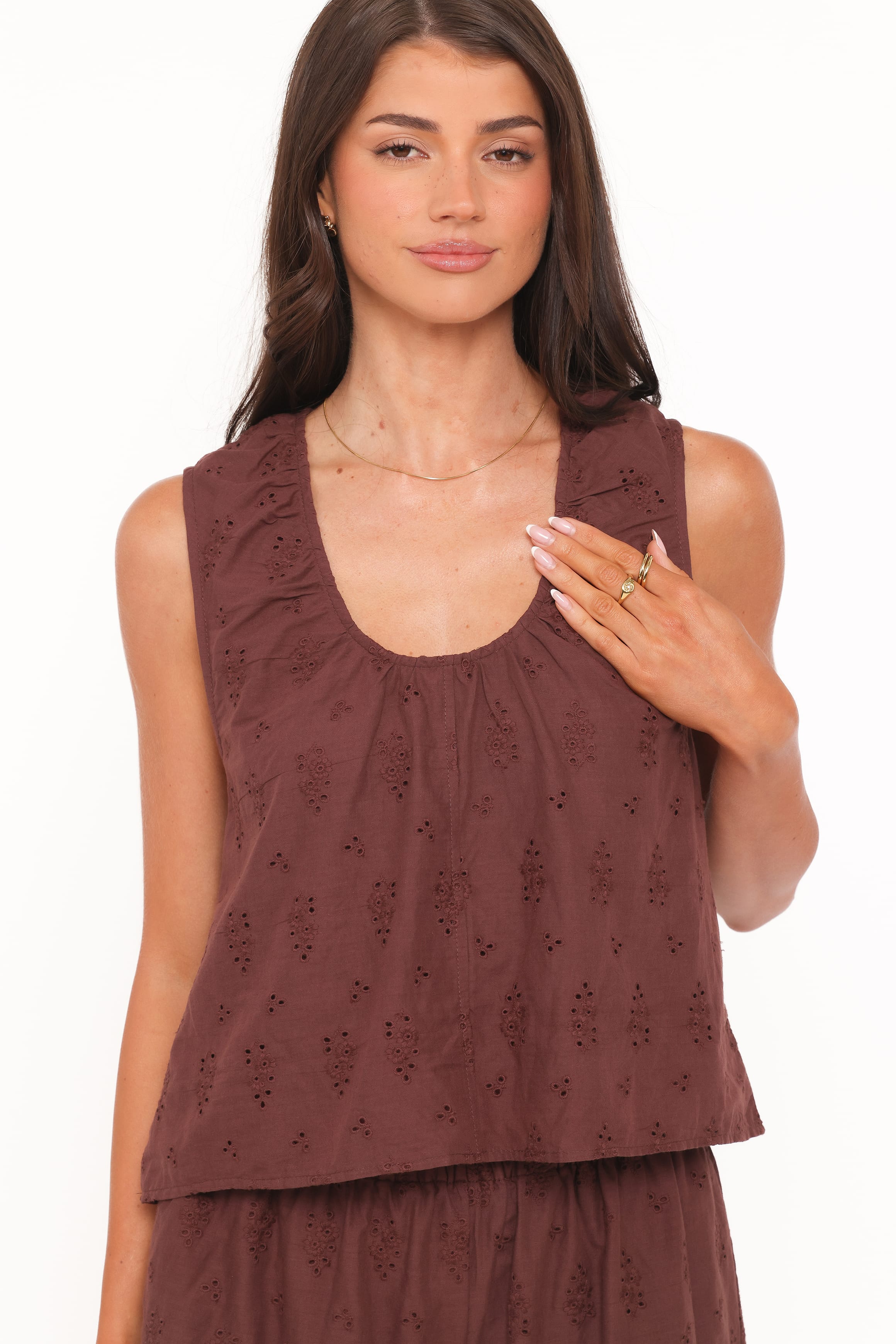 SETS Faela Short Set - Brown Broderie