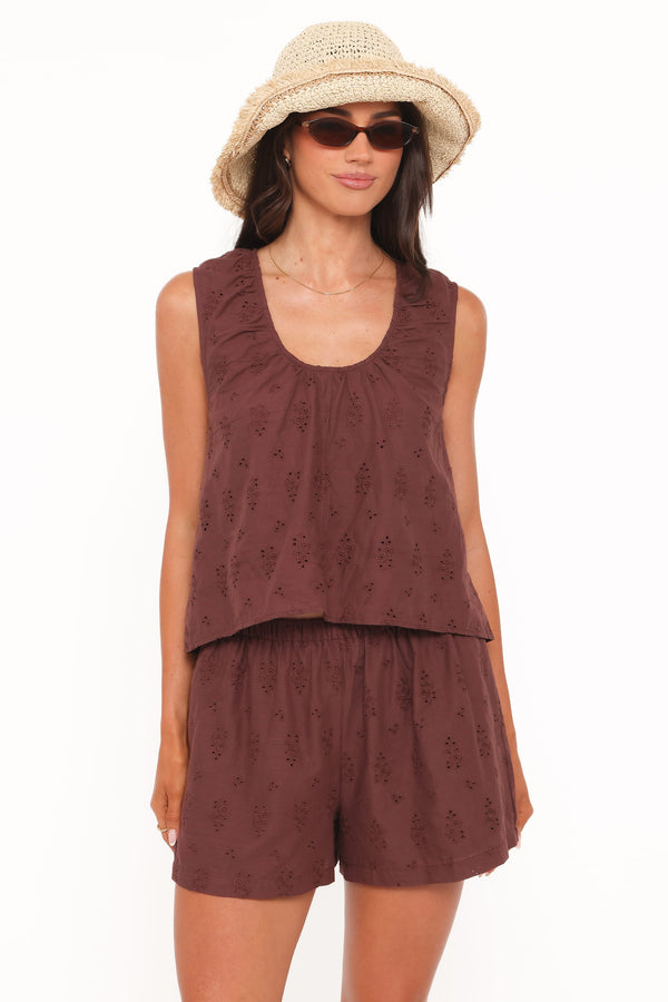 SETS Faela Short Set - Brown Broderie