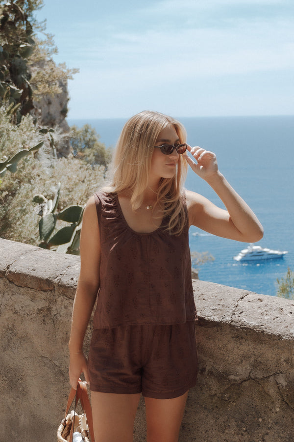 SETS Faela Short Set - Brown Broderie