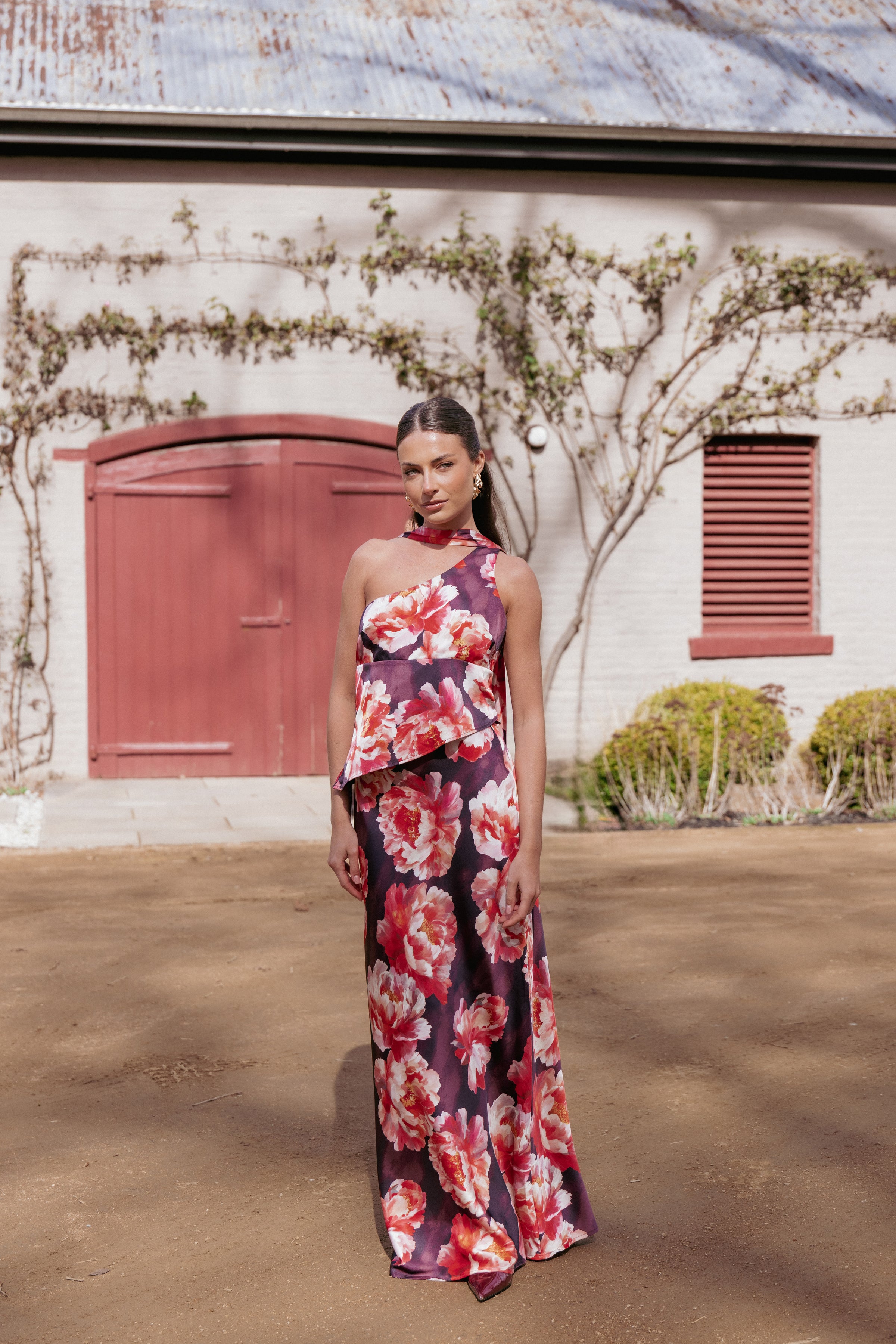 SETS Georgina One Shoulder Skirt Set - Burgundy Peony