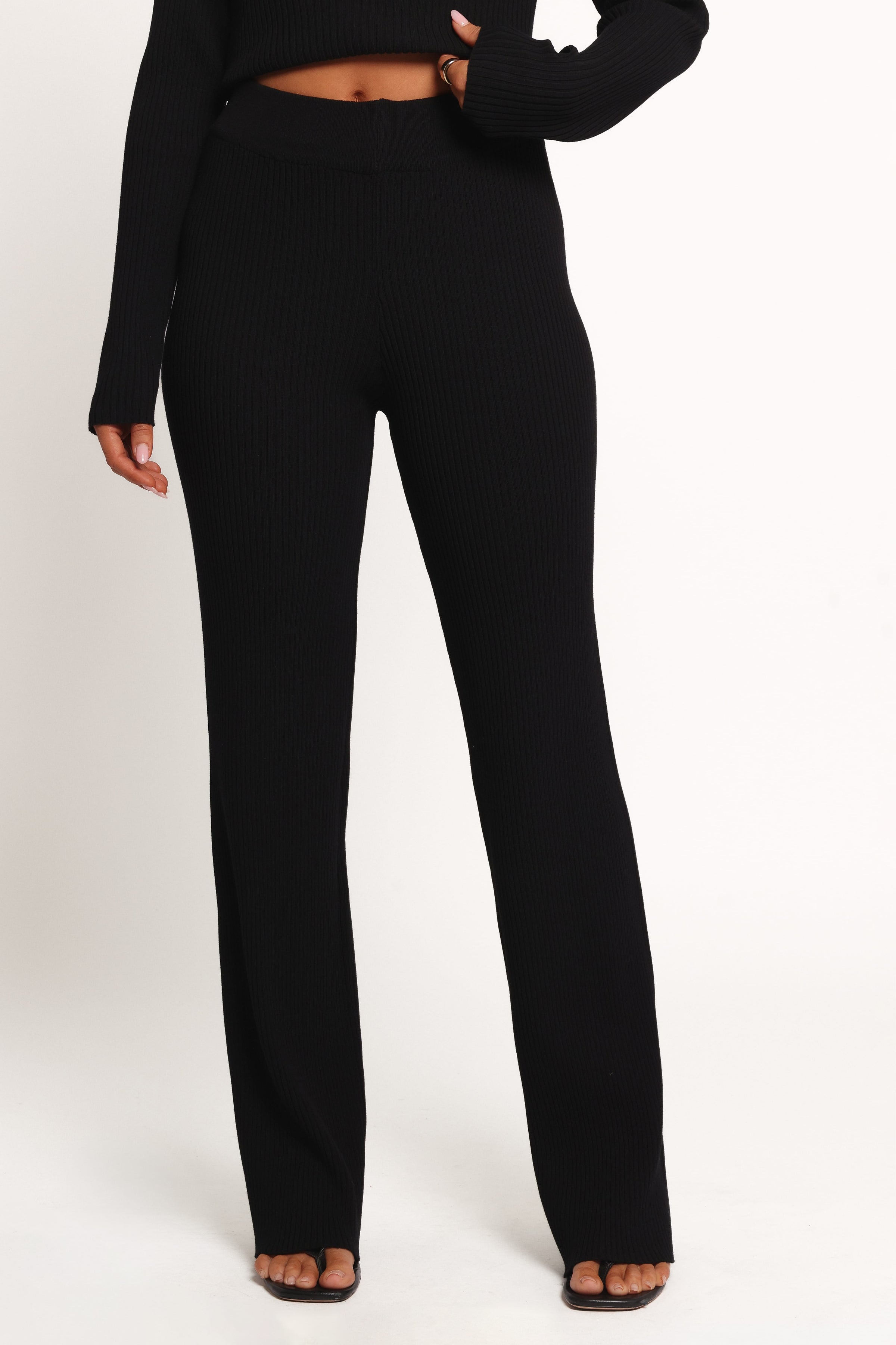 SETS Gindie Ribbed Knit Off The Shoulder Pant Set - Black