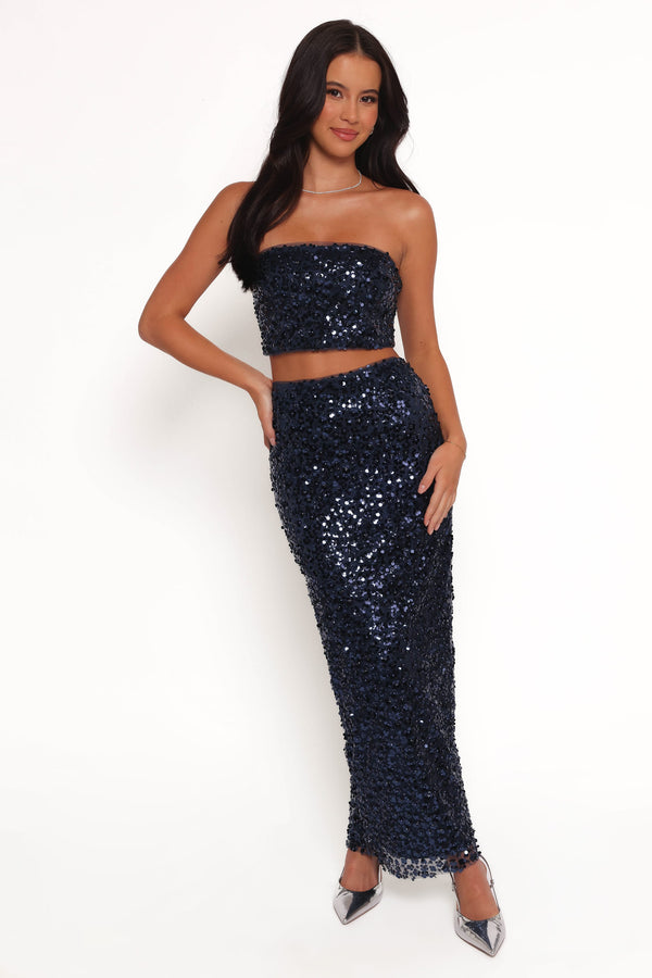 SETS Glissy Sequin Skirt Set - Navy