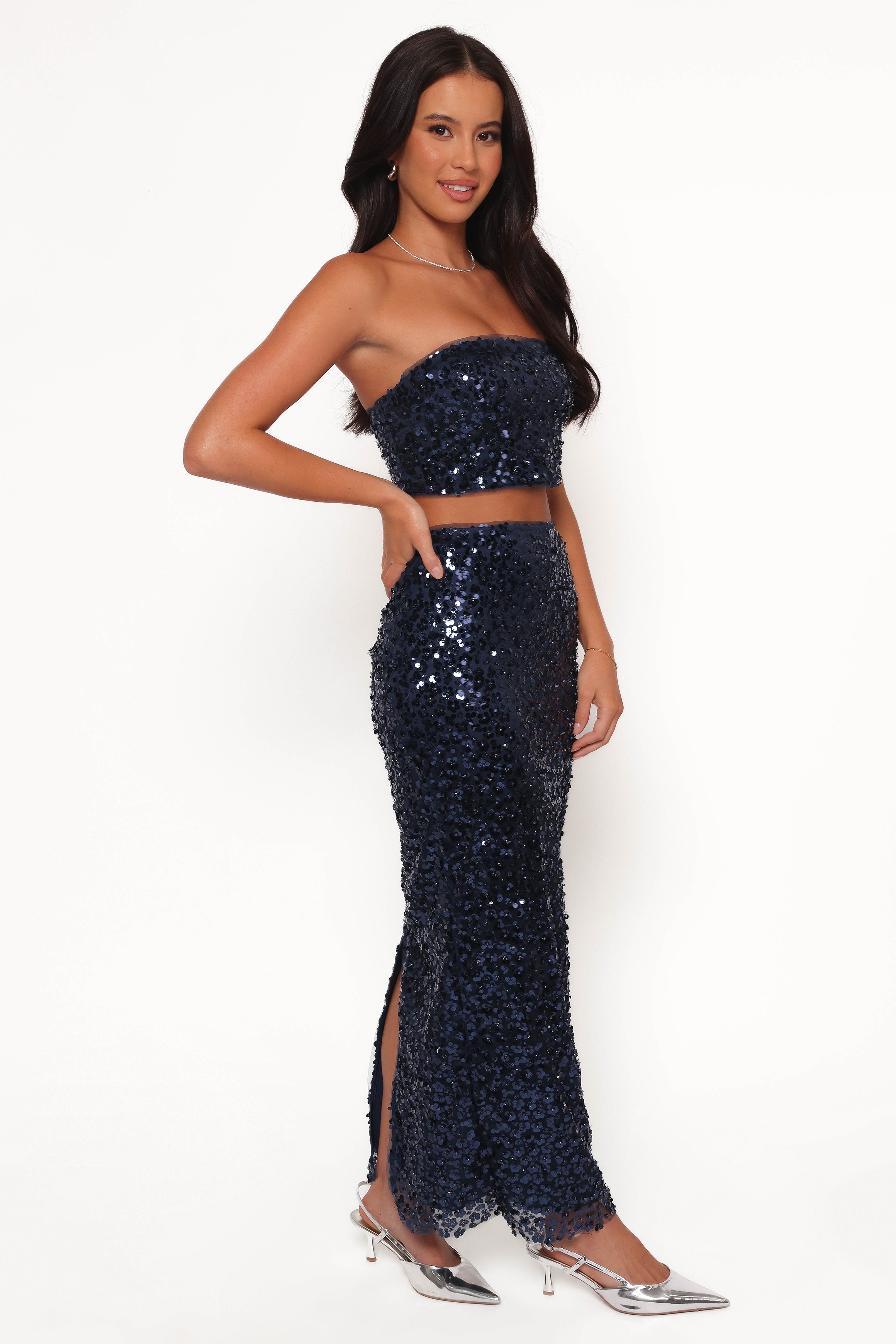 SETS Glissy Sequin Skirt Set - Navy