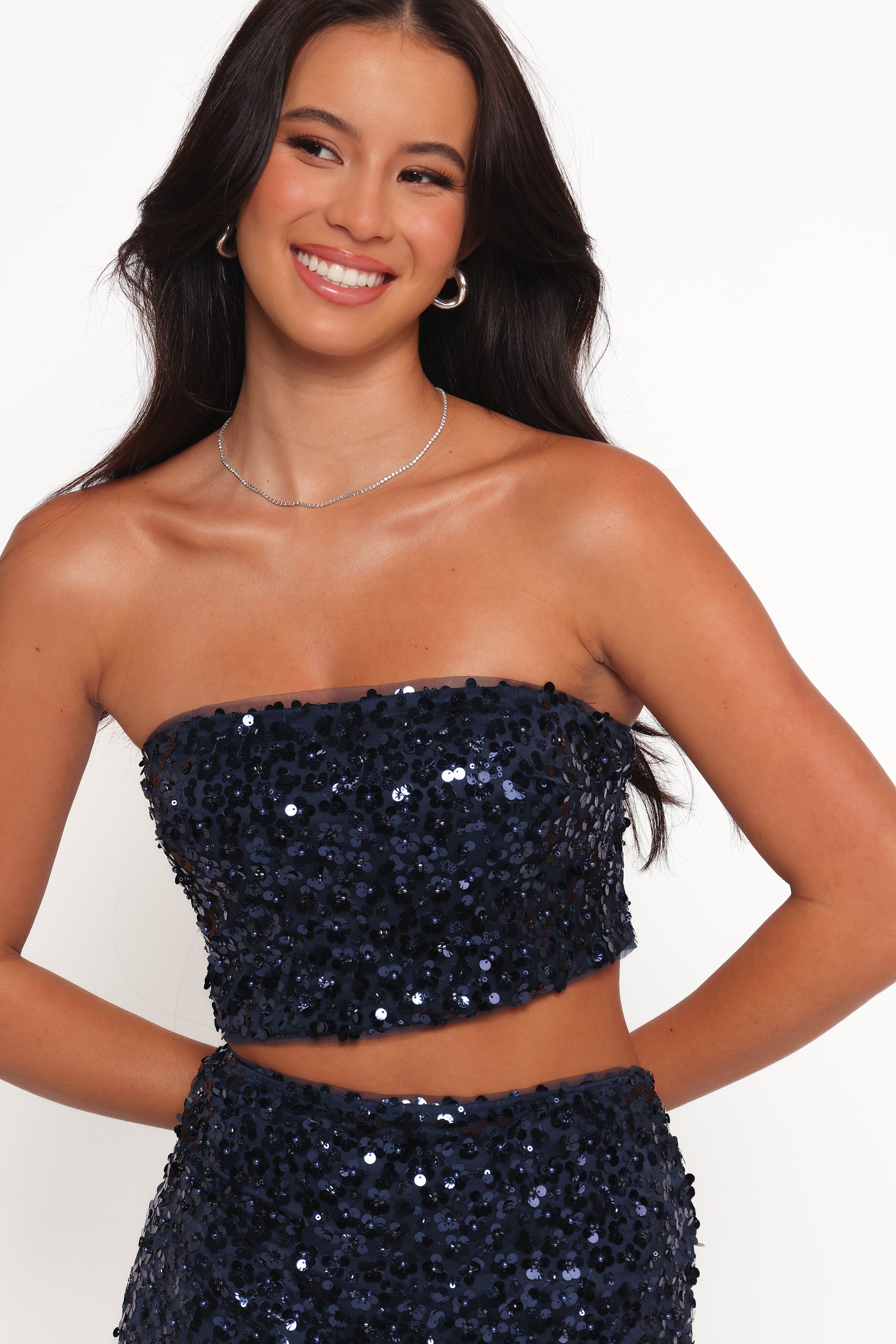 SETS Glissy Sequin Skirt Set - Navy