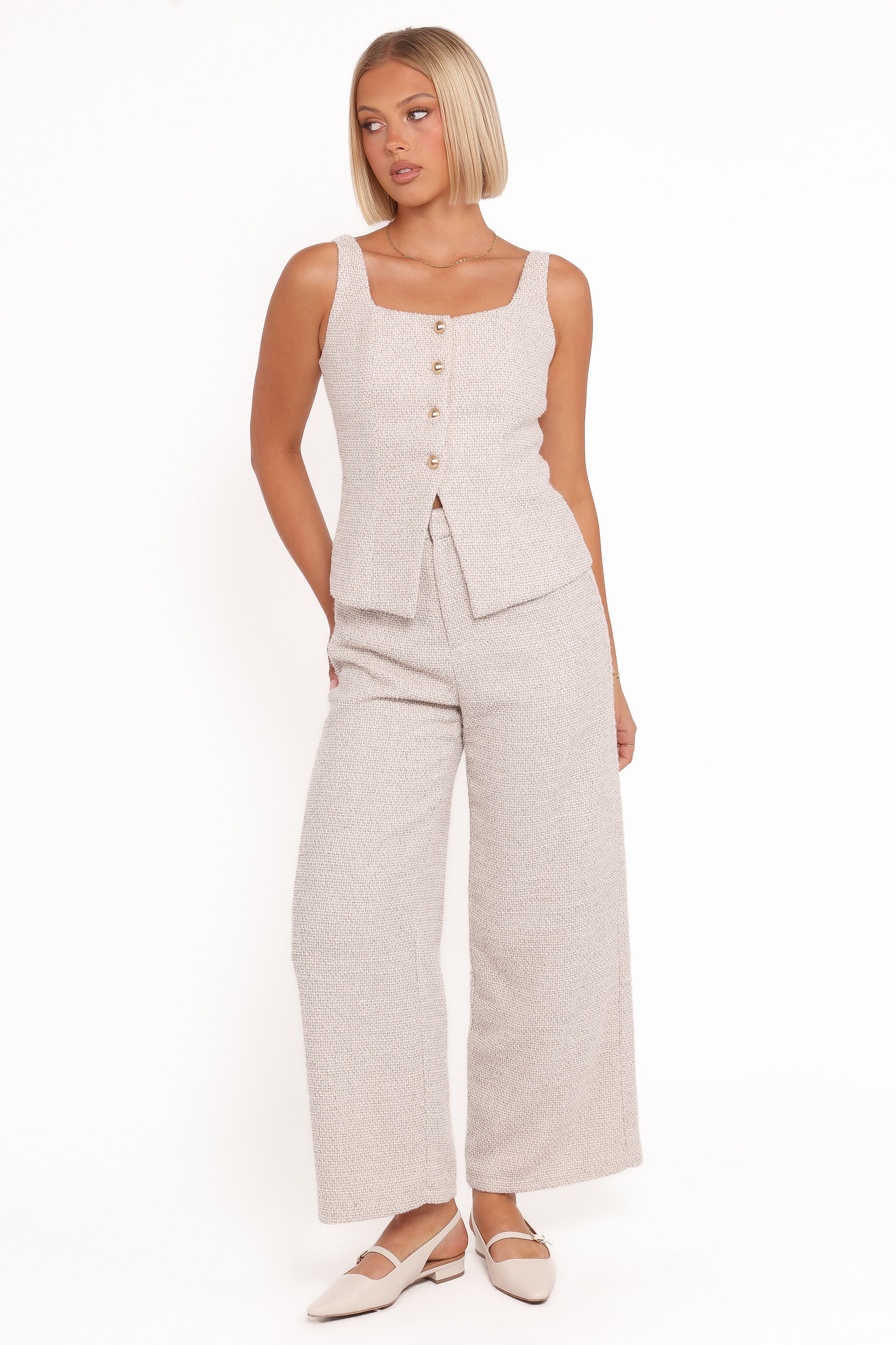 SETS Greta Tailored Pant Set - White Brown Marl