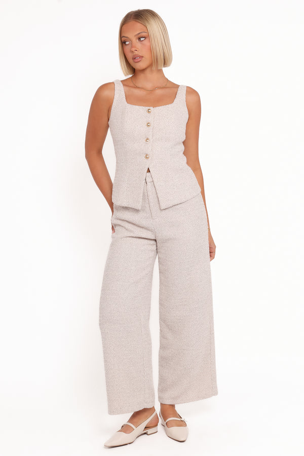 SETS Greta Tailored Pant Set - White Brown Marl