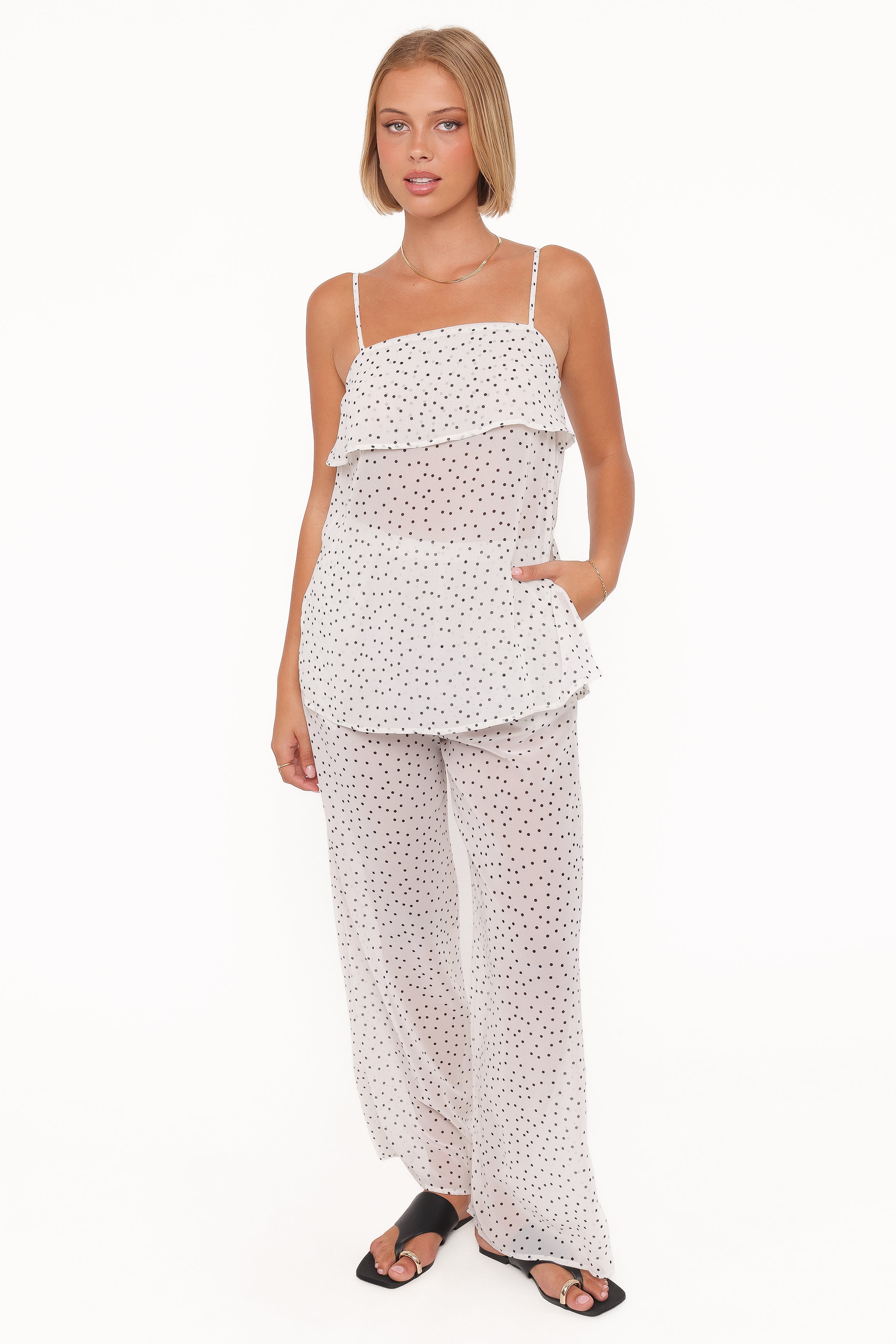 SETS Hazel Pant Set - Cream Polka Dot