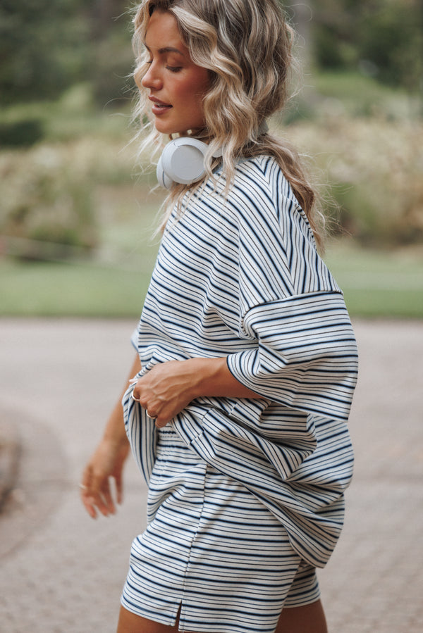 SETS Hellen Stripe Short Set - Blue/Cream Stripe