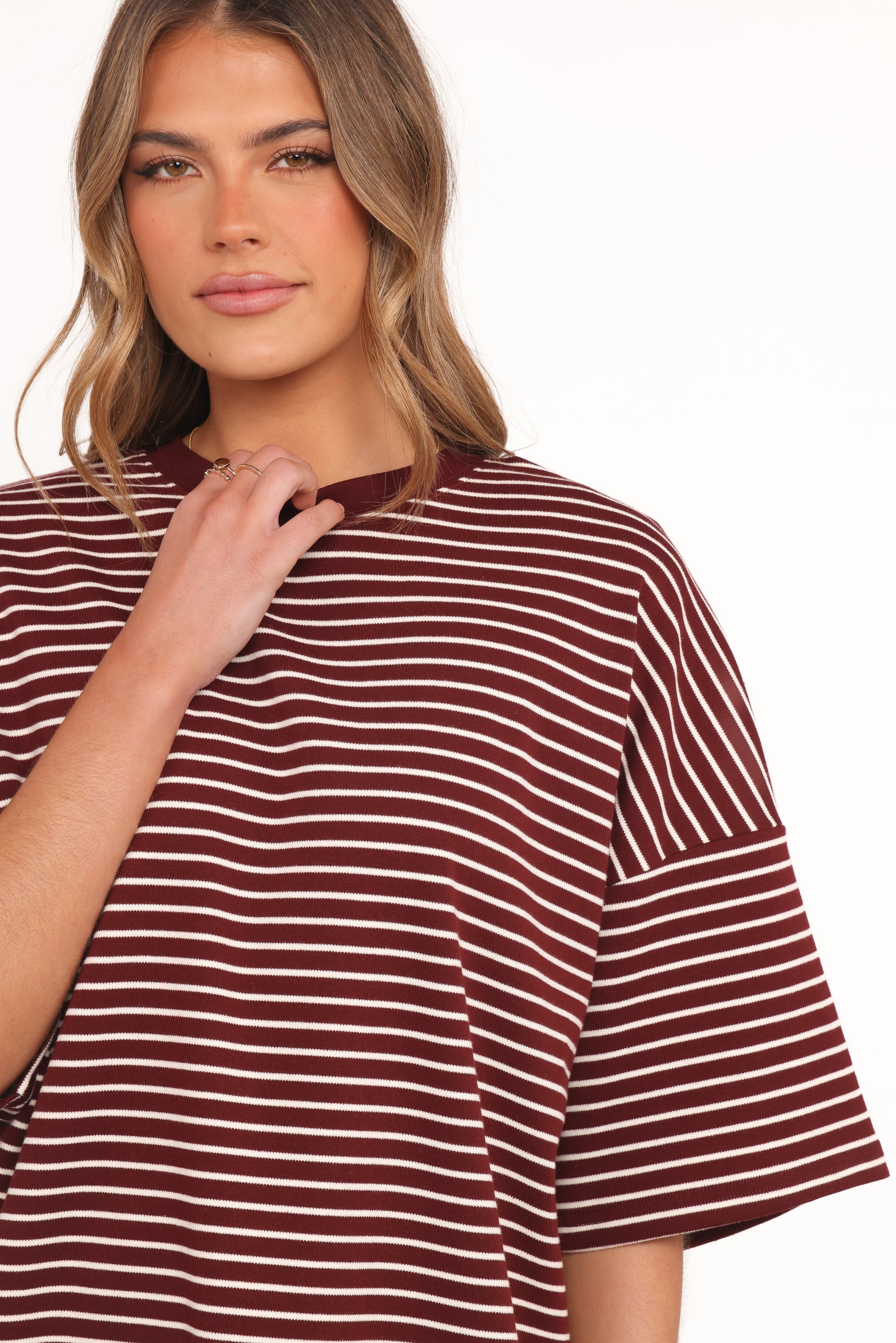 SETS Hellen Stripe Short Set - Burgundy Cream Stripe