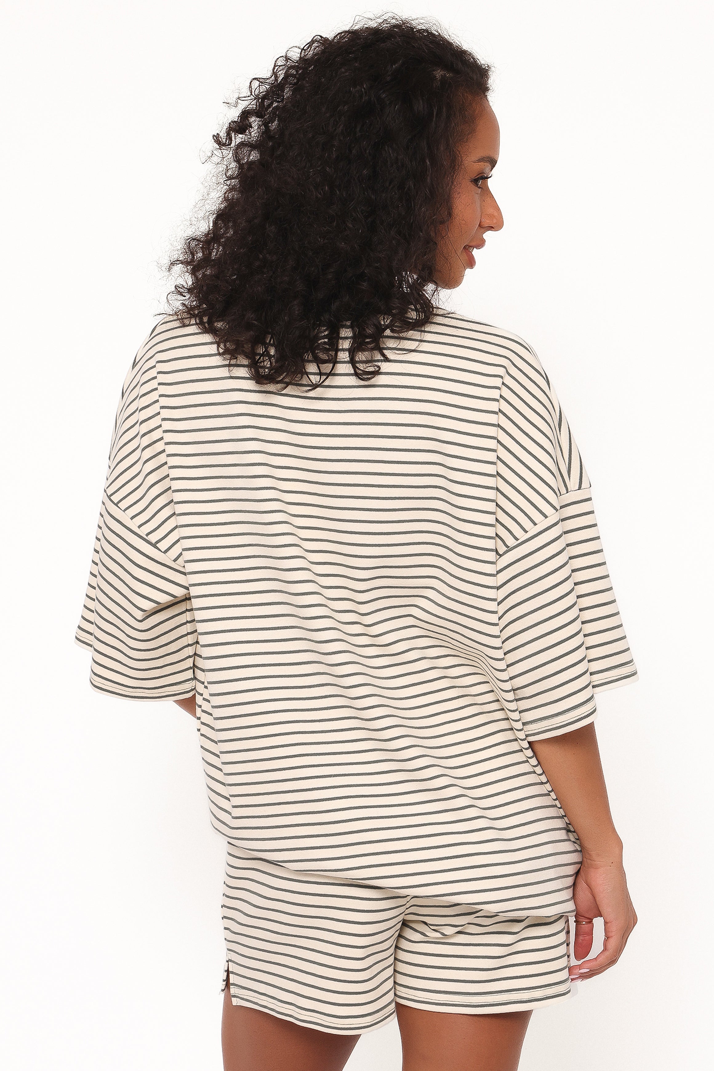 SETS Hellen Stripe Short Set - Cream/Green Stripe