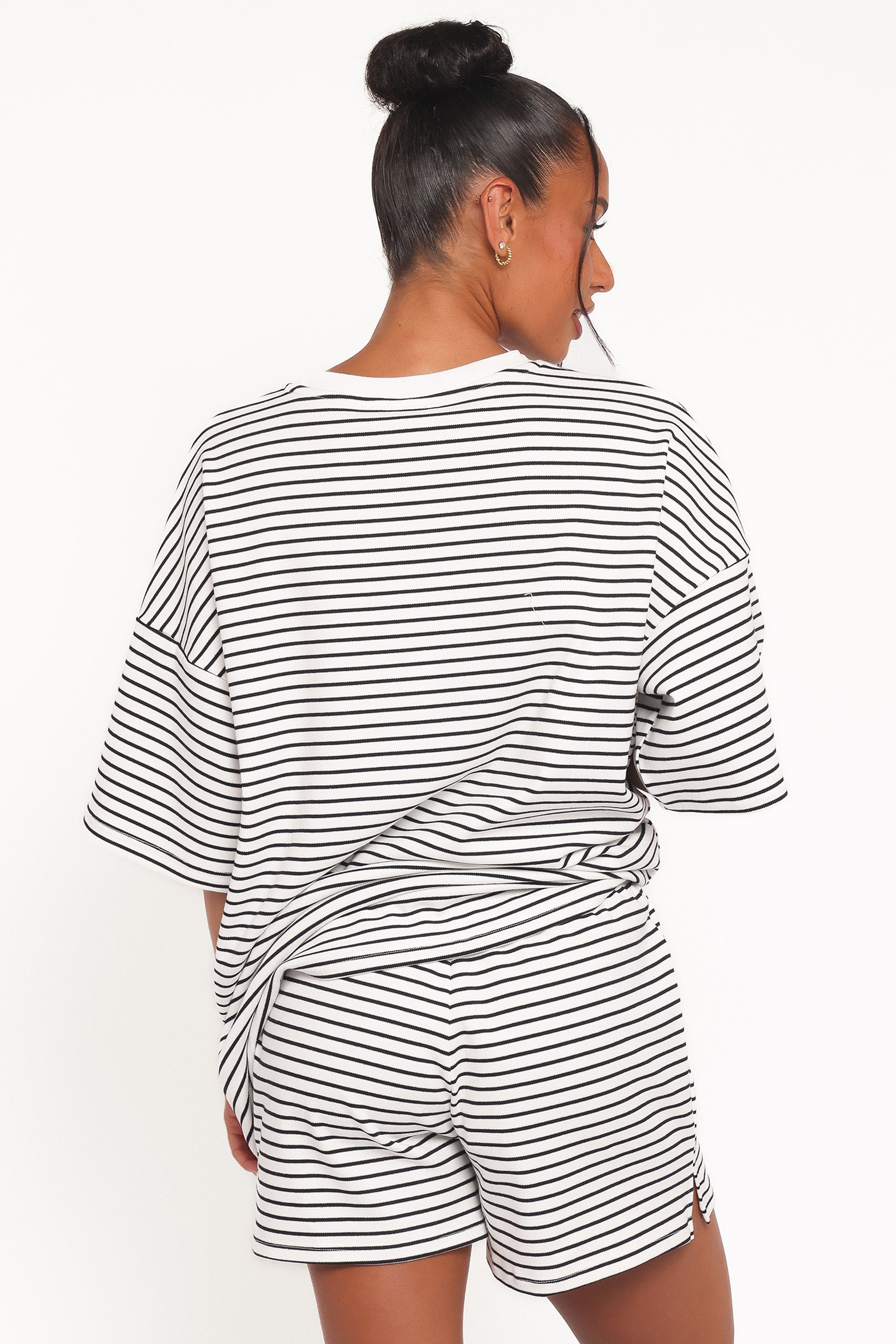 SETS Hellen Stripe Short Set - White Black Stripe