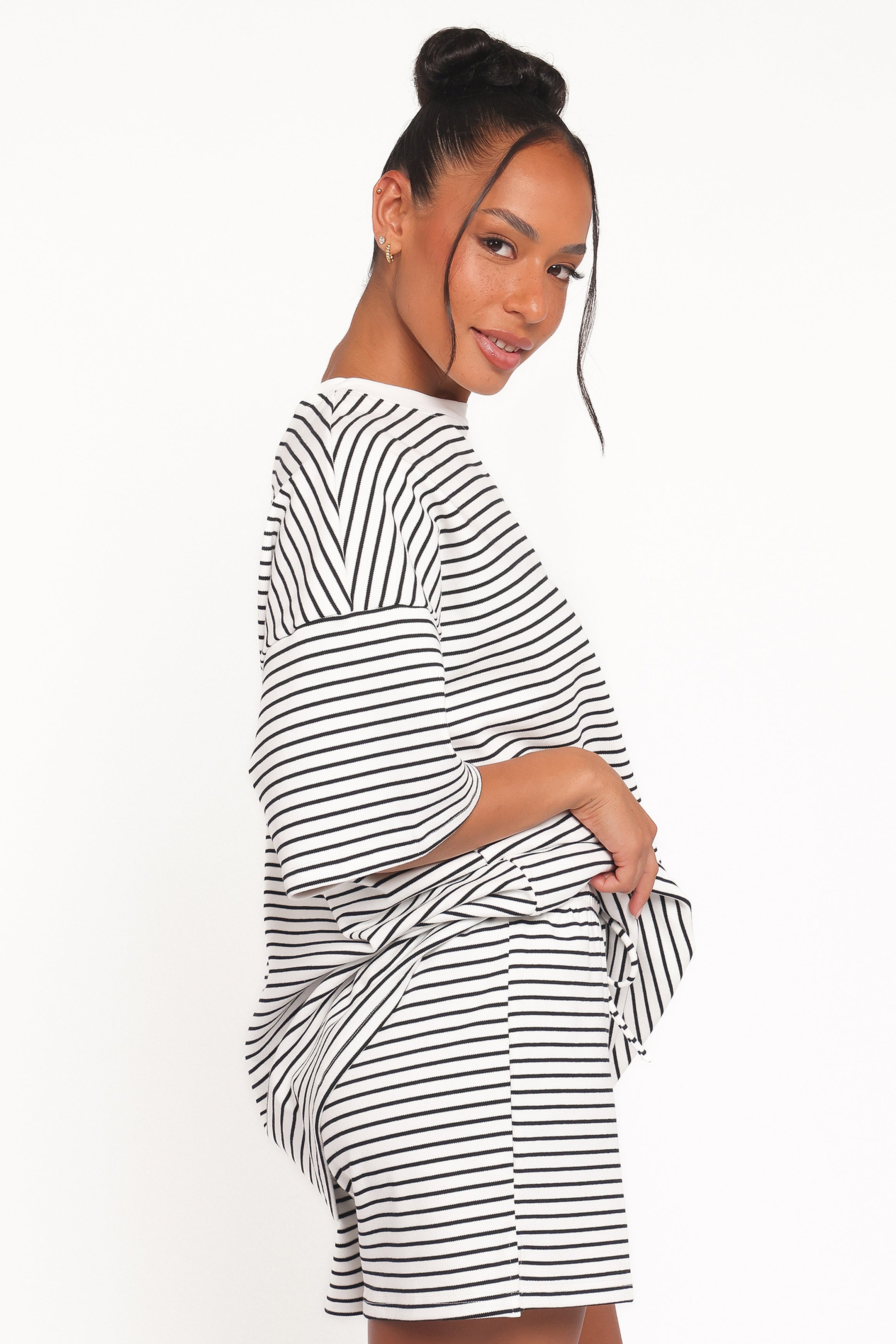 SETS Hellen Stripe Short Set - White Black Stripe