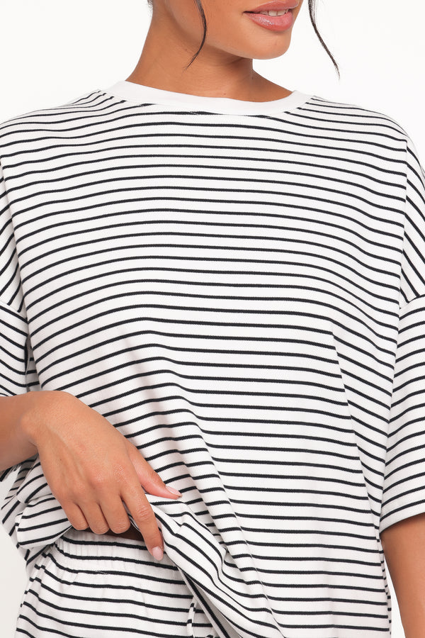 SETS Hellen Stripe Short Set - White Black Stripe