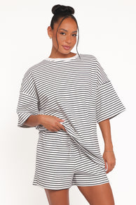 SETS Hellen Stripe Short Set - White Black Stripe