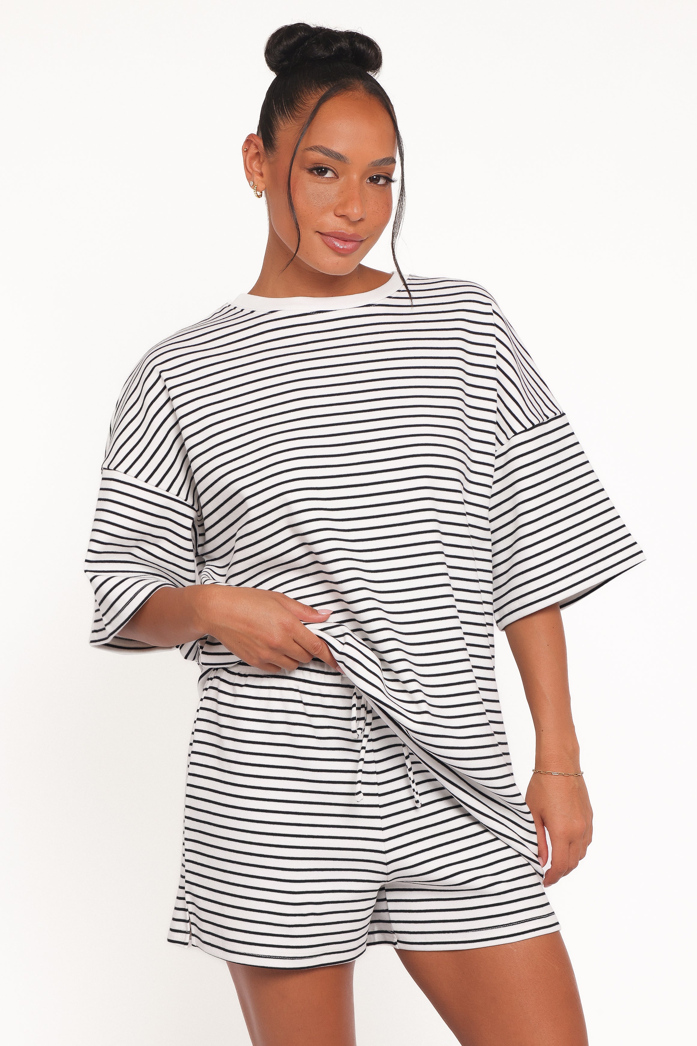 SETS Hellen Stripe Short Set - White Black Stripe