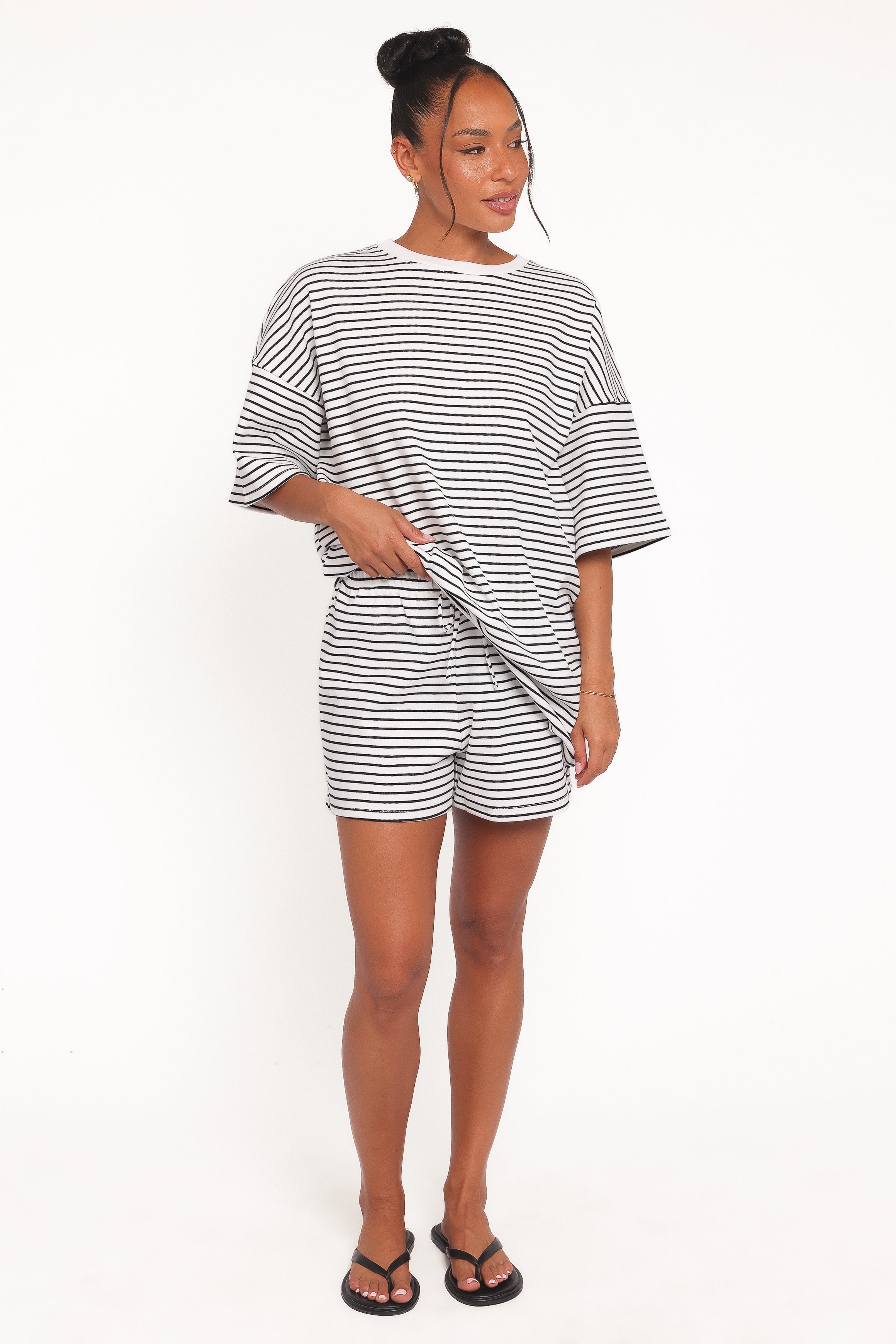 SETS Hellen Stripe Short Set - White Black Stripe