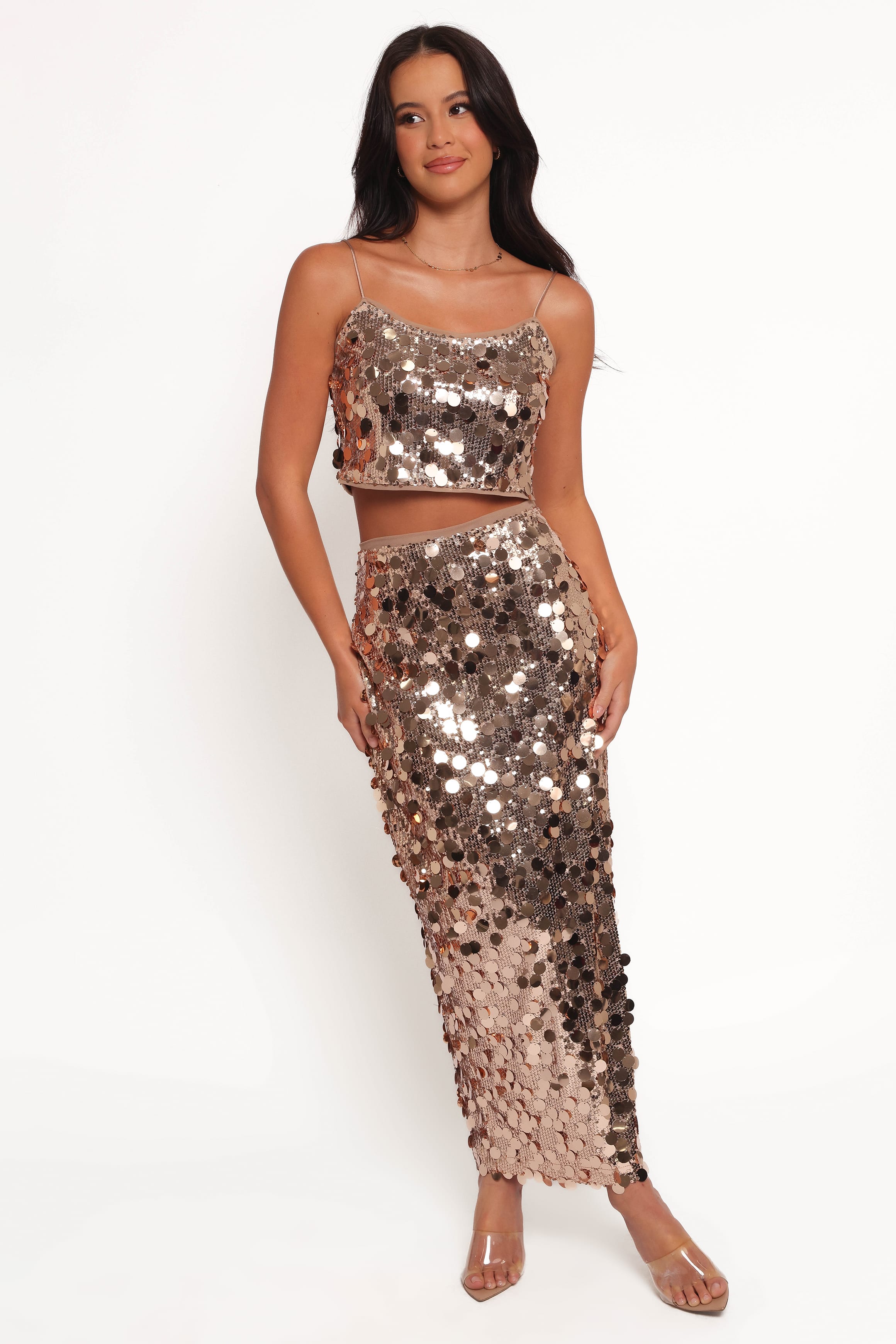 SETS Hulu Sequin Skirt Set - Rose Gold