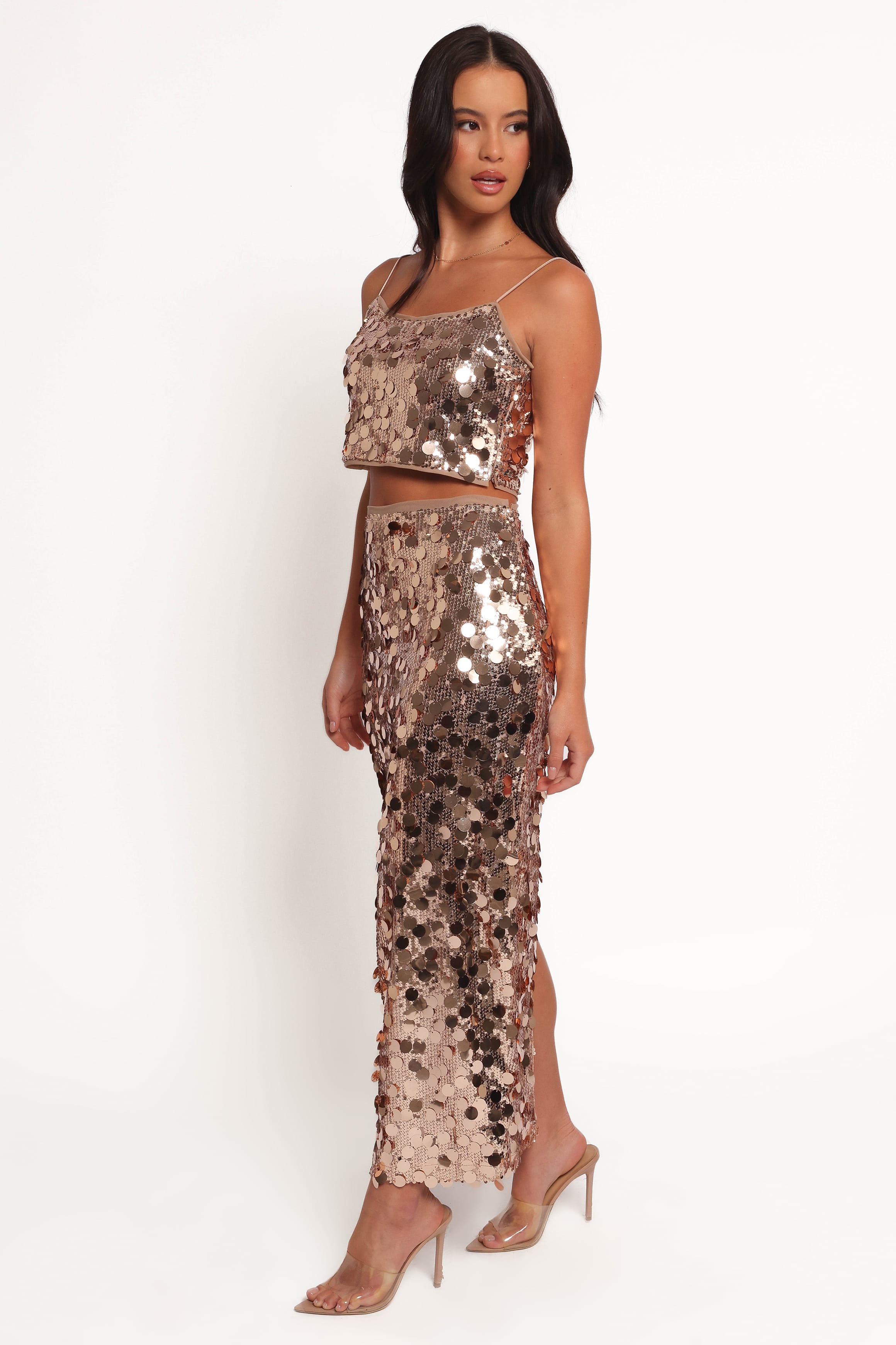 SETS Hulu Sequin Skirt Set - Rose Gold