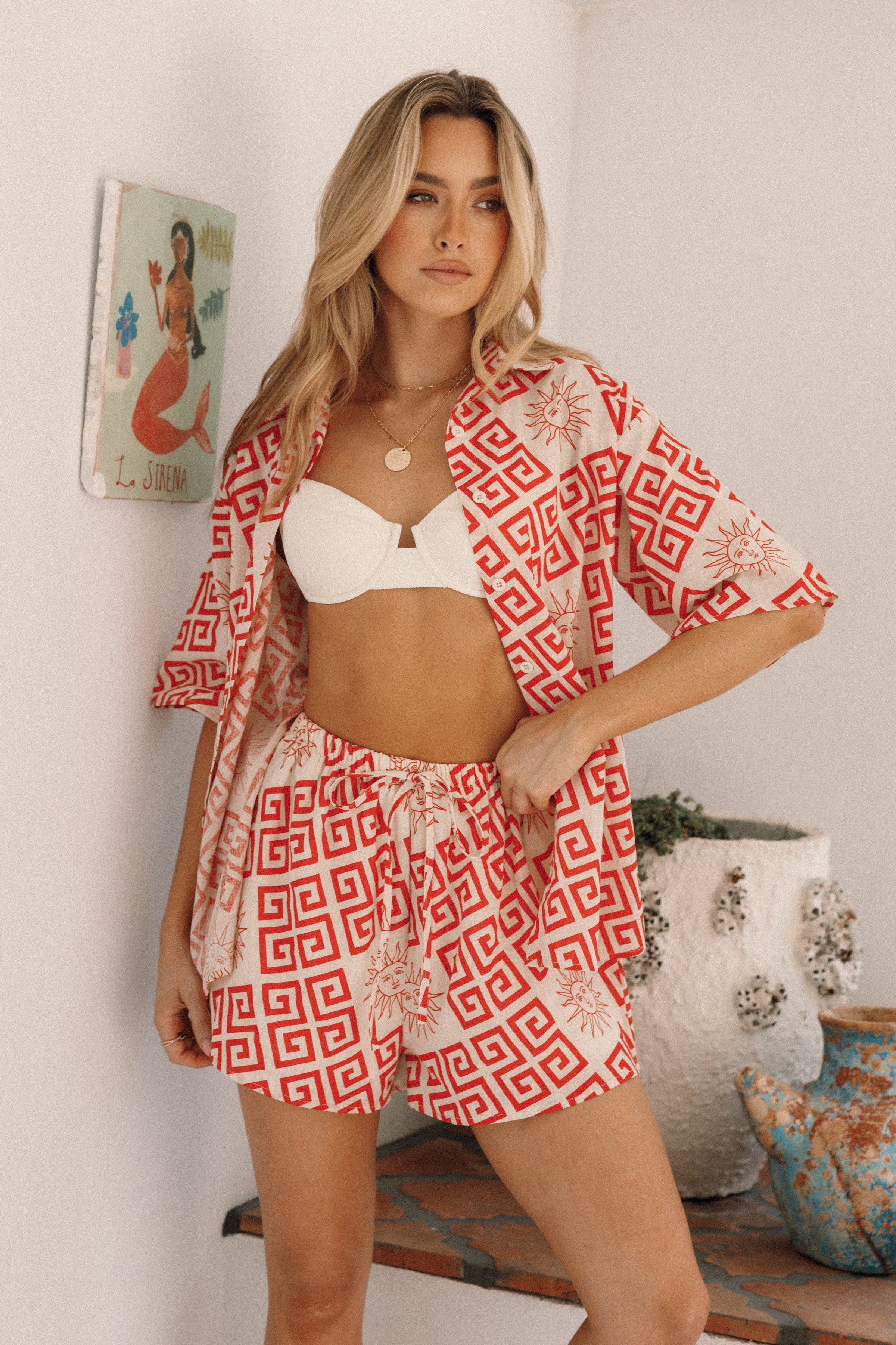 SETS @Isabella Short Set - Beige Red