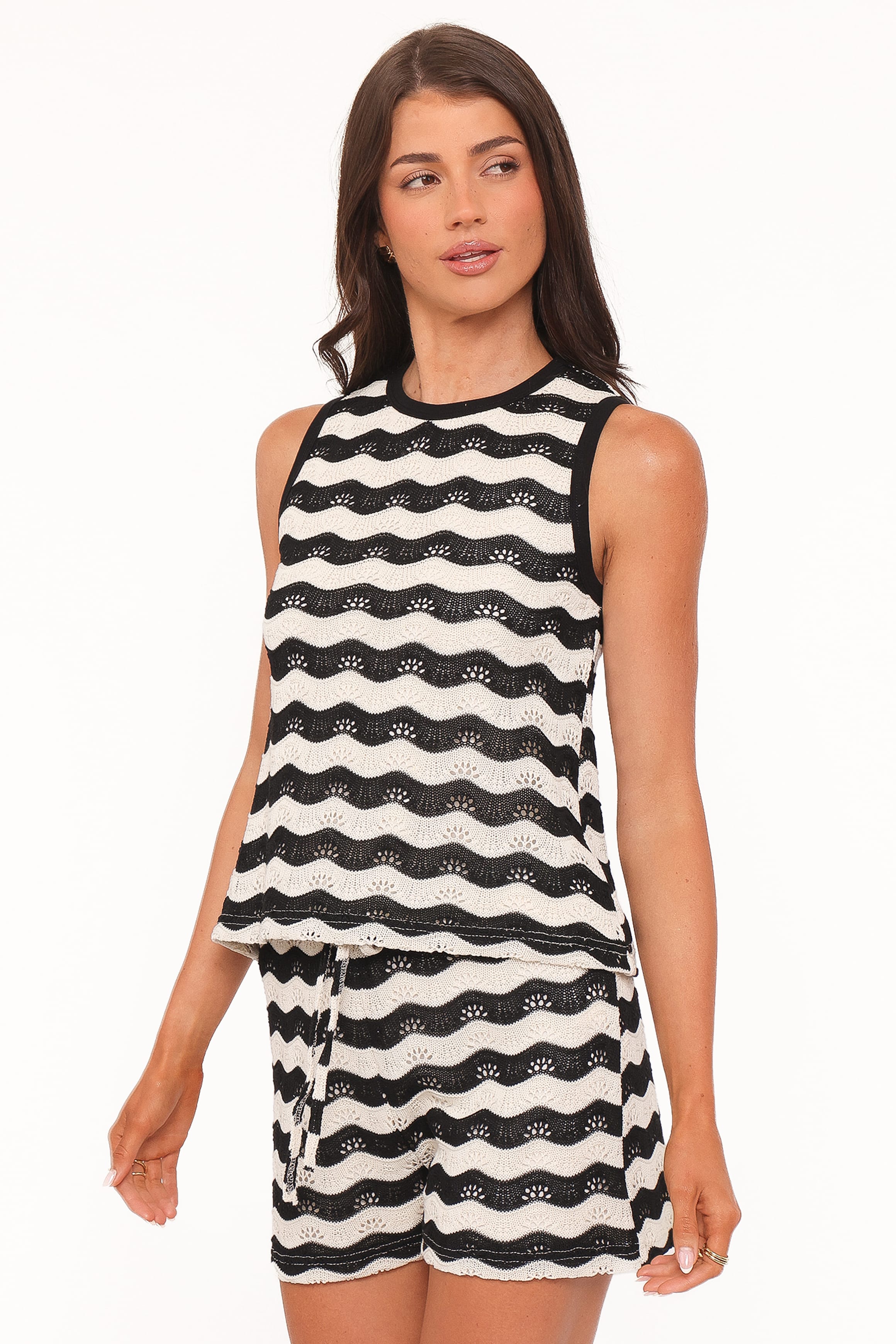 SETS Iveta Knit Short Set - Black/Cream Stripe