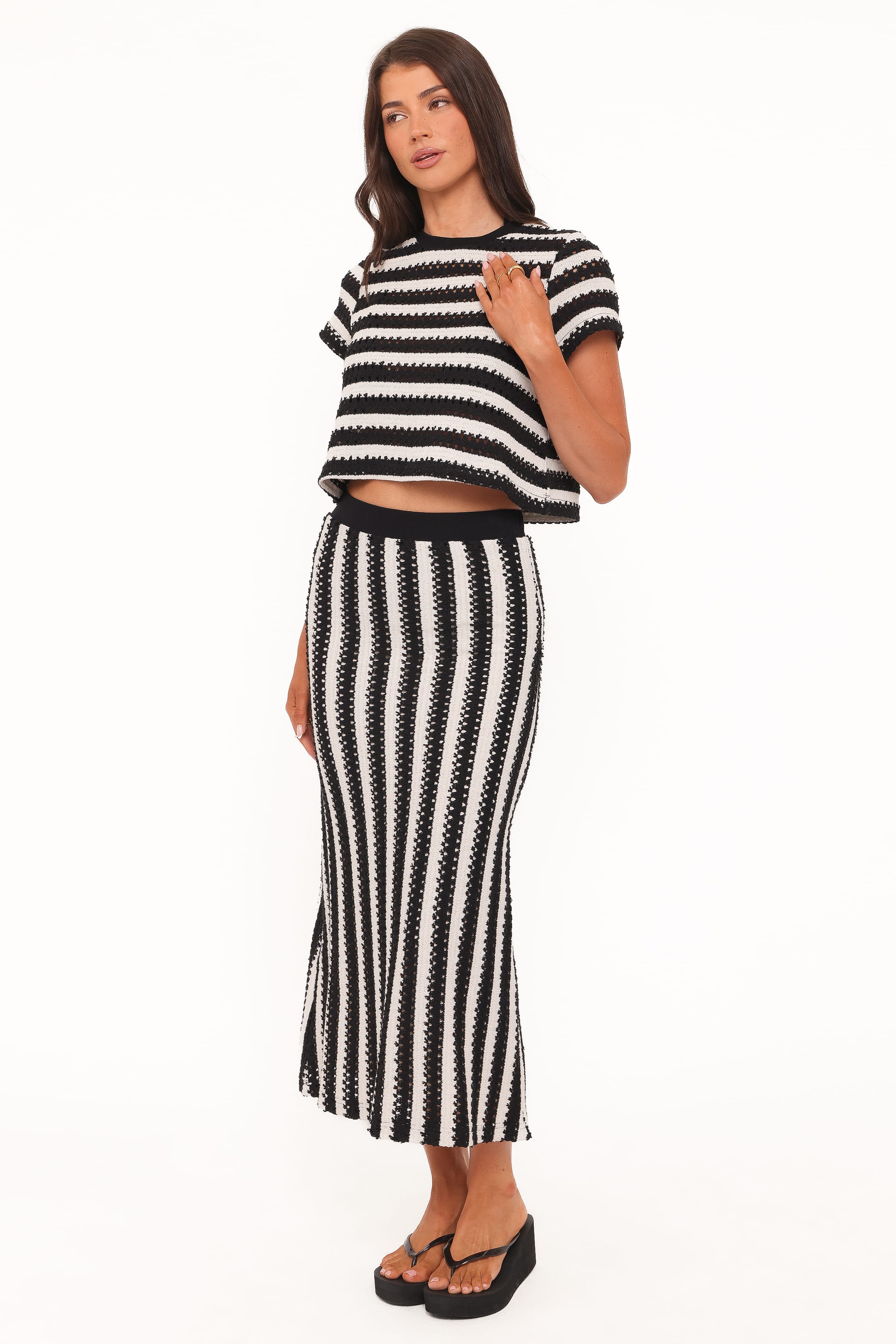 SETS Jaden Knit Skirt Set - Black/White Stripe