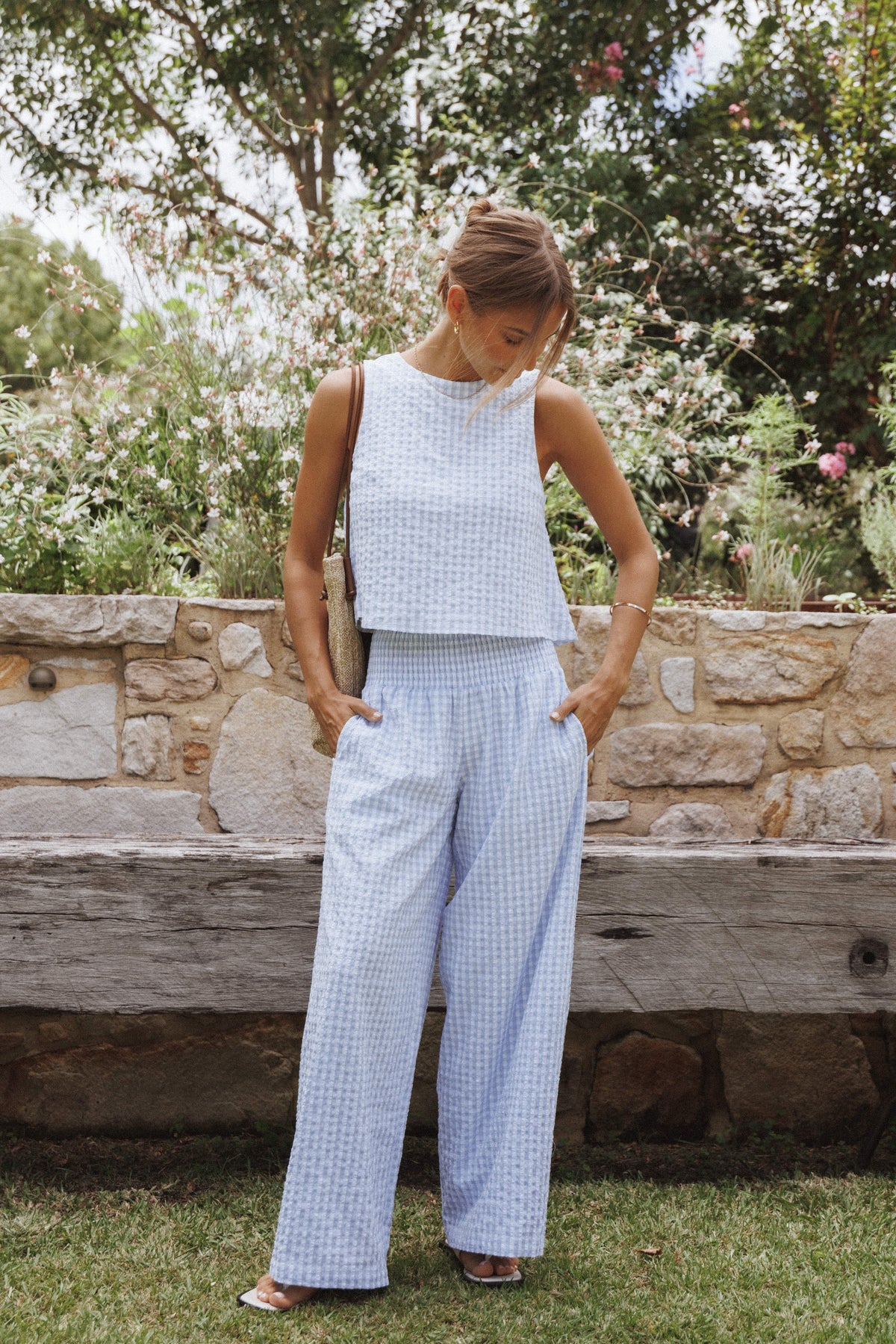 Jillian Smocked Pant Set - Blue Gingham | Petal & Pup