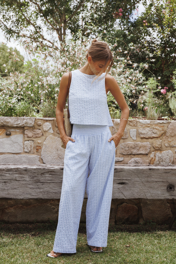 SETS Jillian Smocked Pant Set - Blue Gingham
