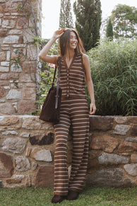 SETS Juna Knitted Pant Set - Brown/Cream Stripe
