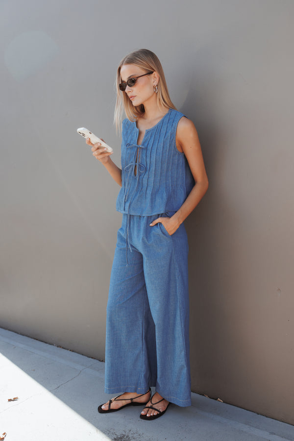 SETS Karla Denim Pant Set - Dark Blue