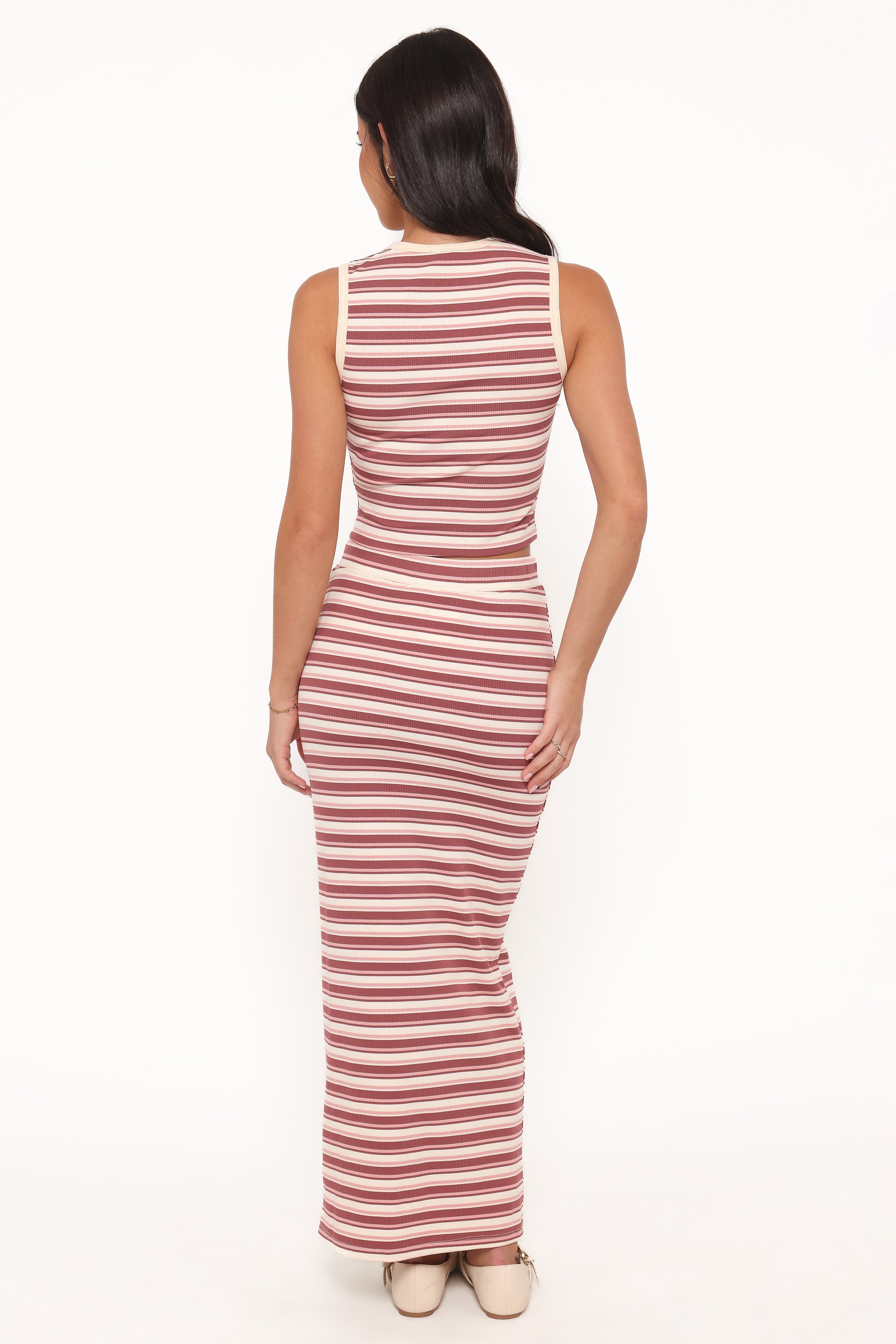 SETS Kelly Maxi Skirt Set - Burgundy/Pink Stripe