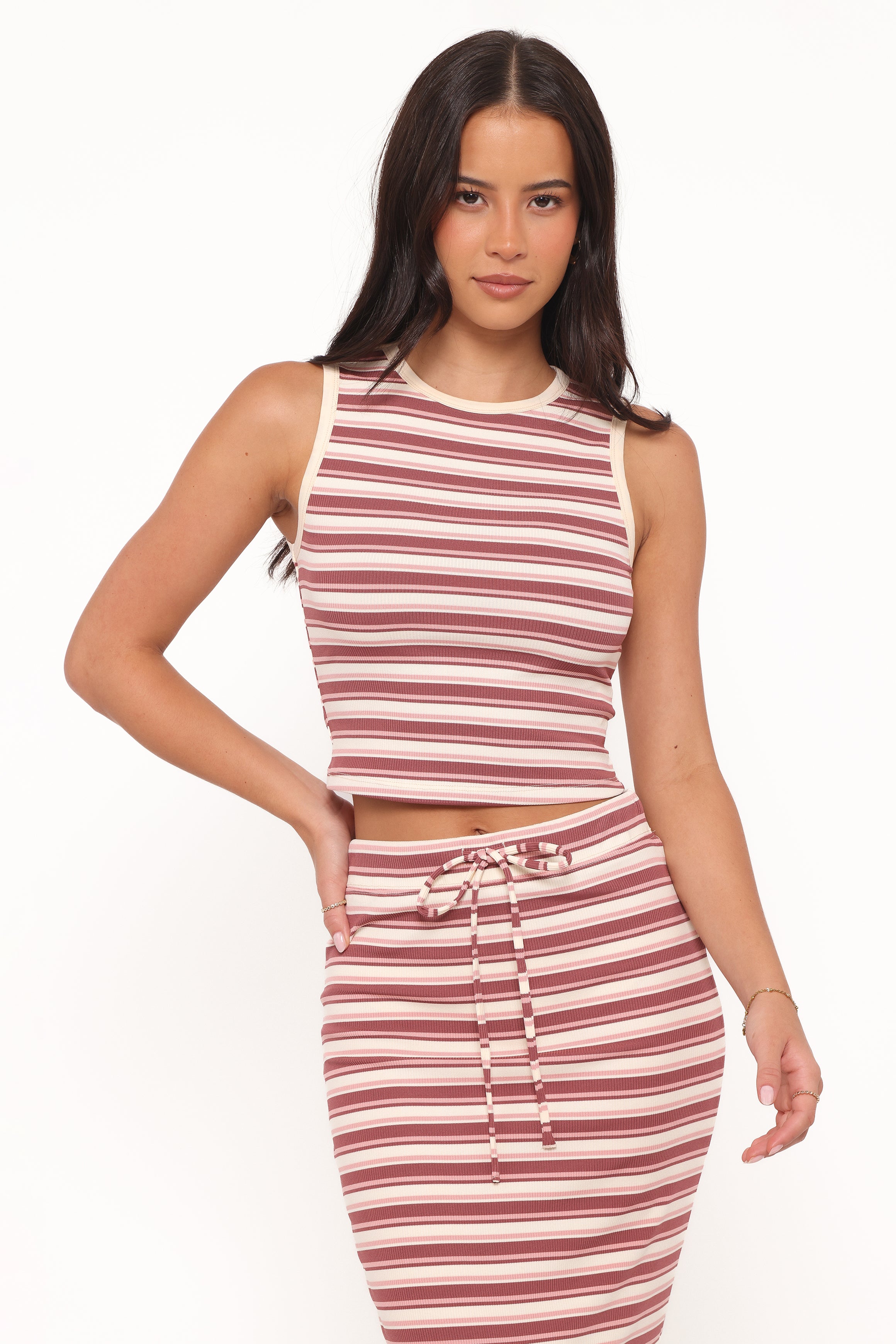 SETS Kelly Maxi Skirt Set - Burgundy/Pink Stripe