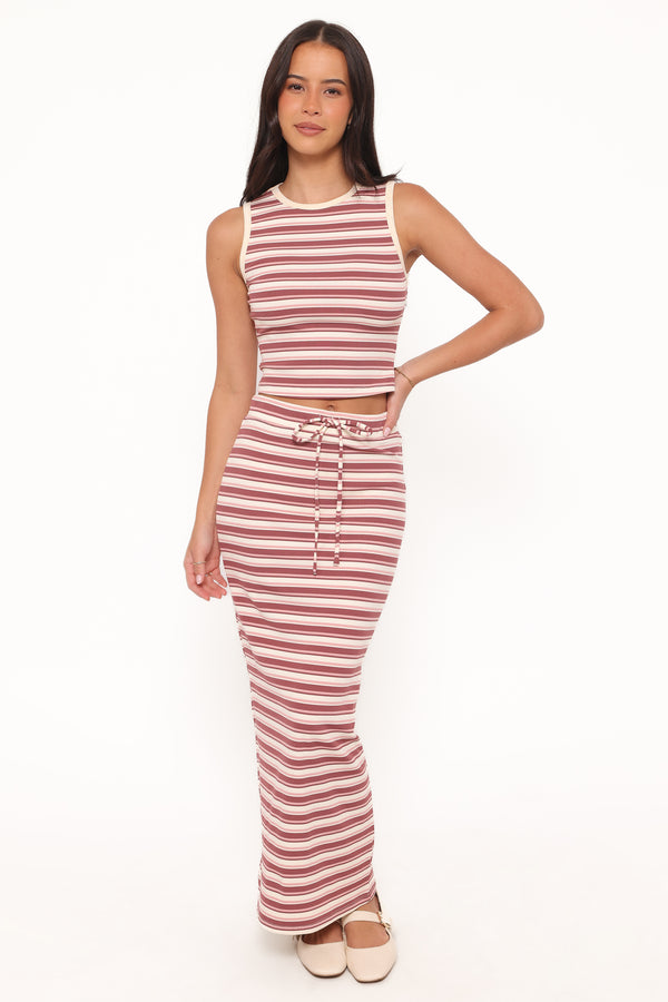 SETS Kelly Maxi Skirt Set - Burgundy/Pink Stripe