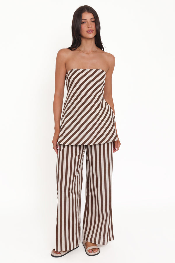SETS Kim Pant Set - Brown Stripe