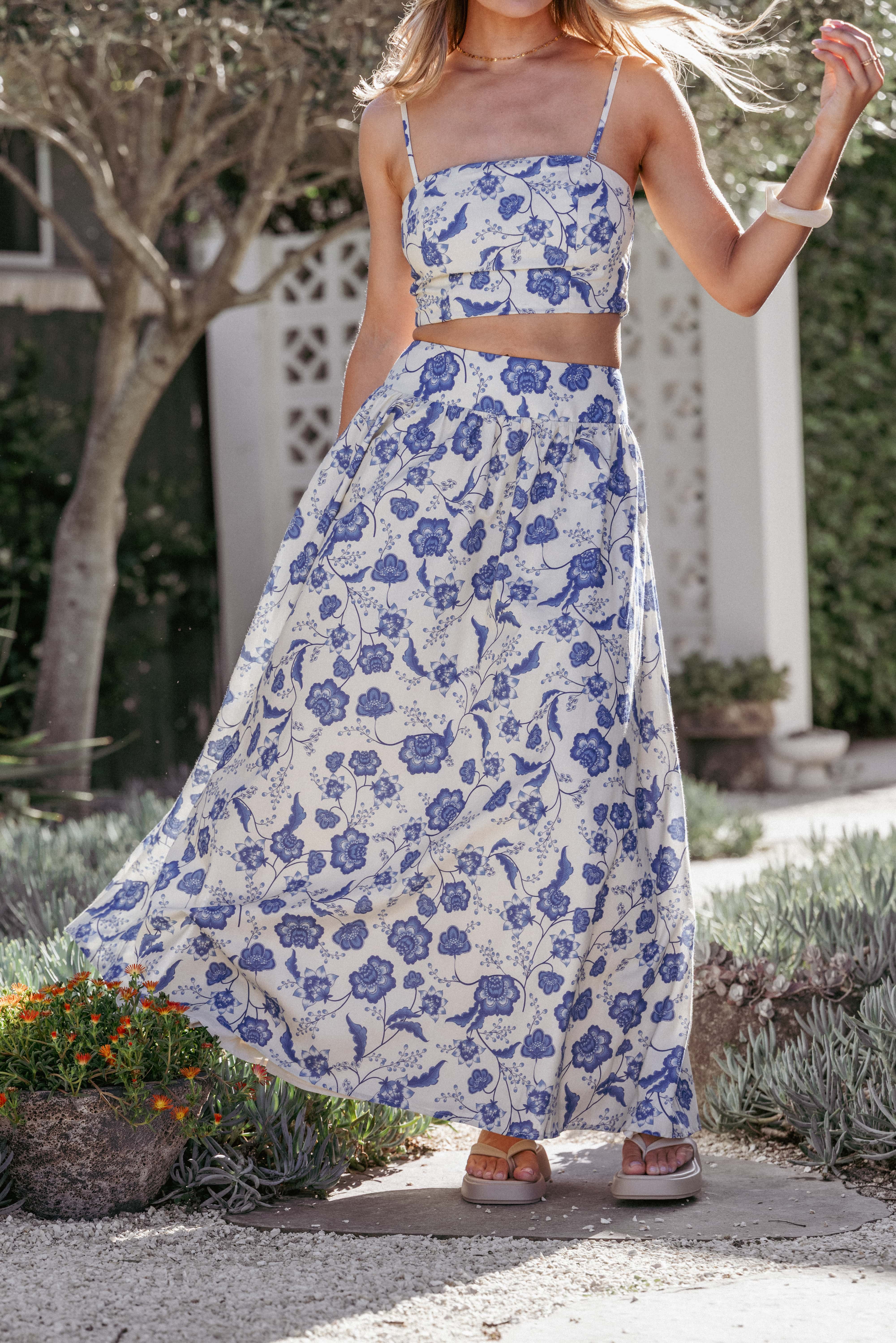 SETS Kristy Maxi Skirt Set - Cream Floral