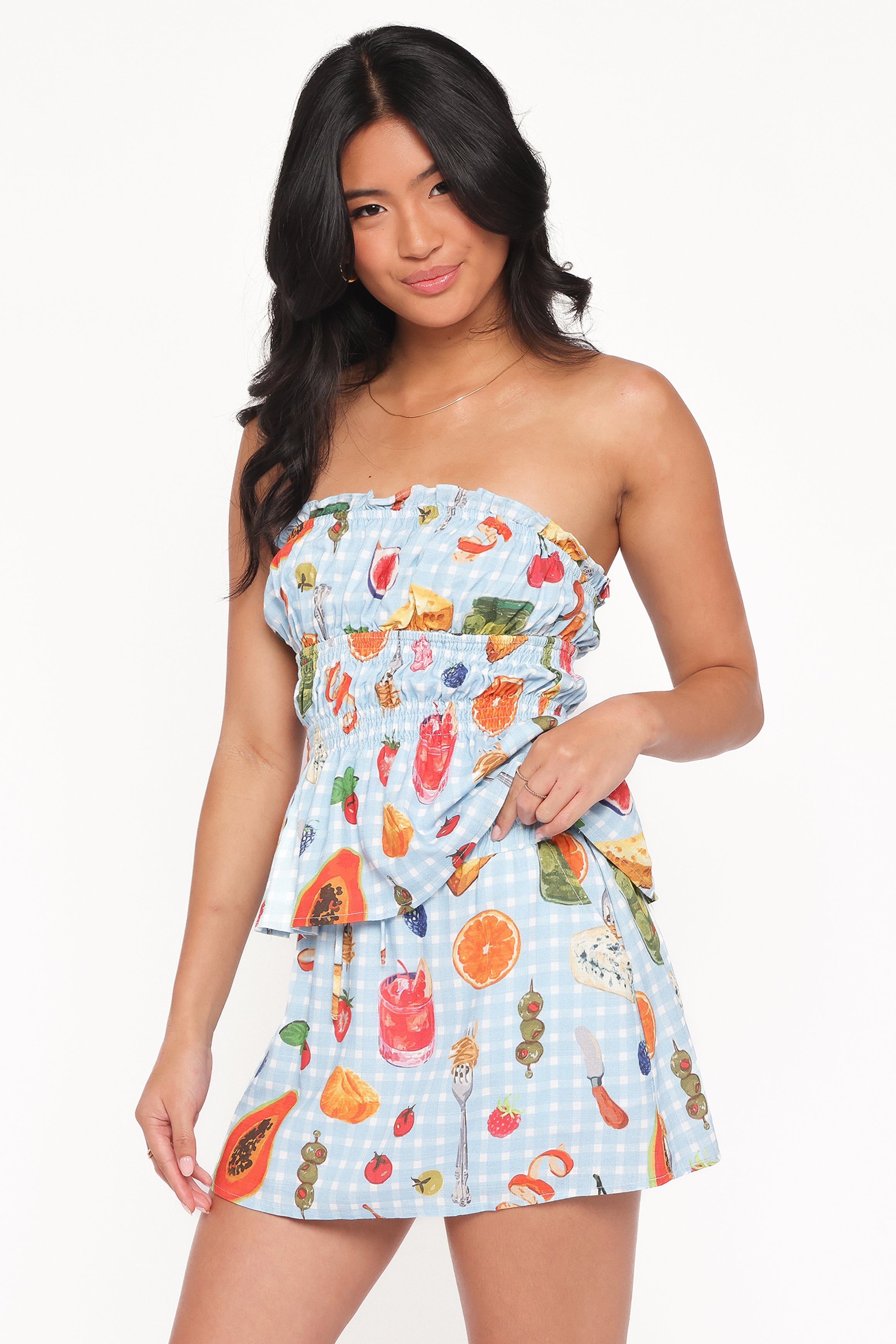 SETS Luna Skirt Set - Blue Picnic Print