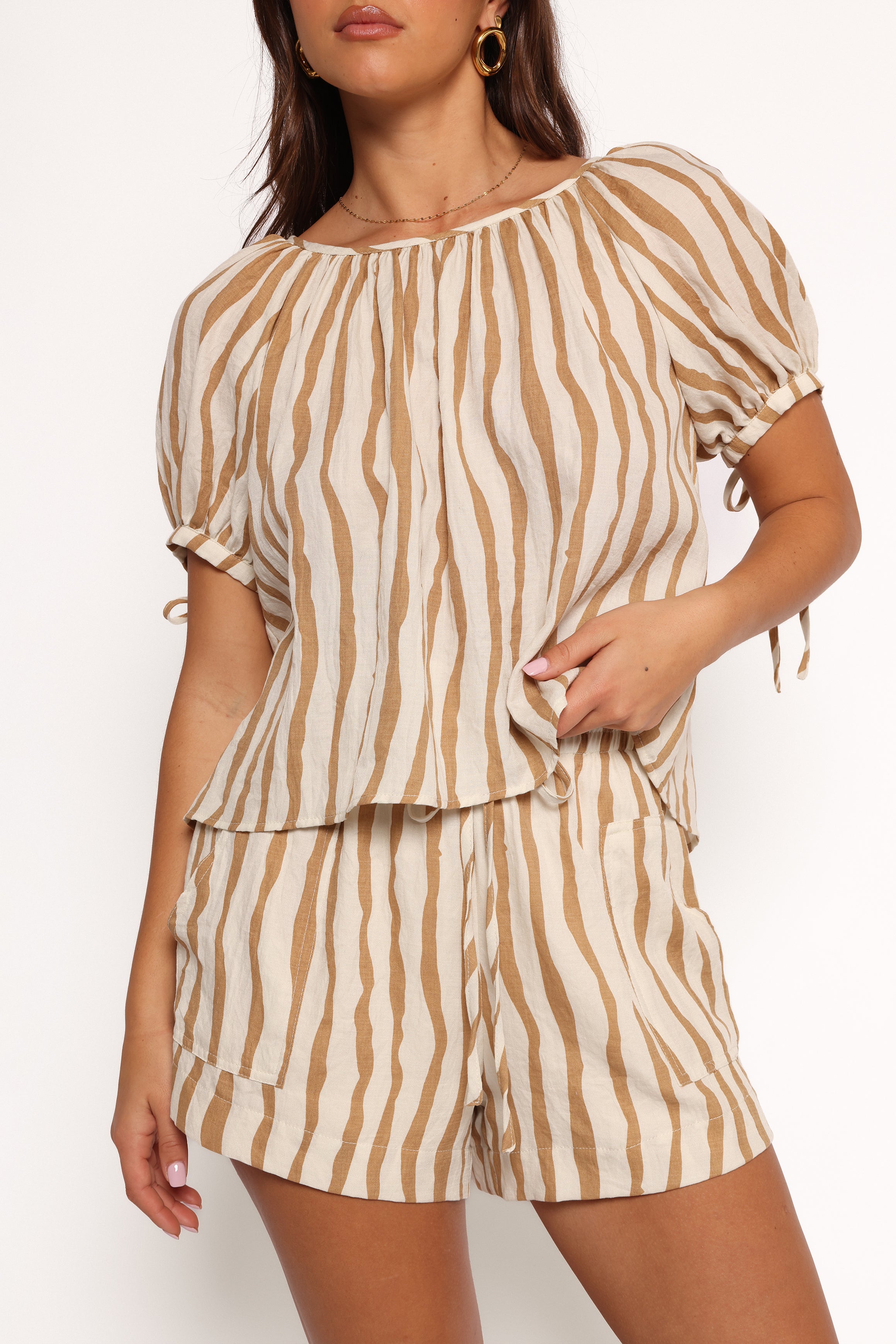 SETS Maggie Two Piece Set - White Tan Stripe