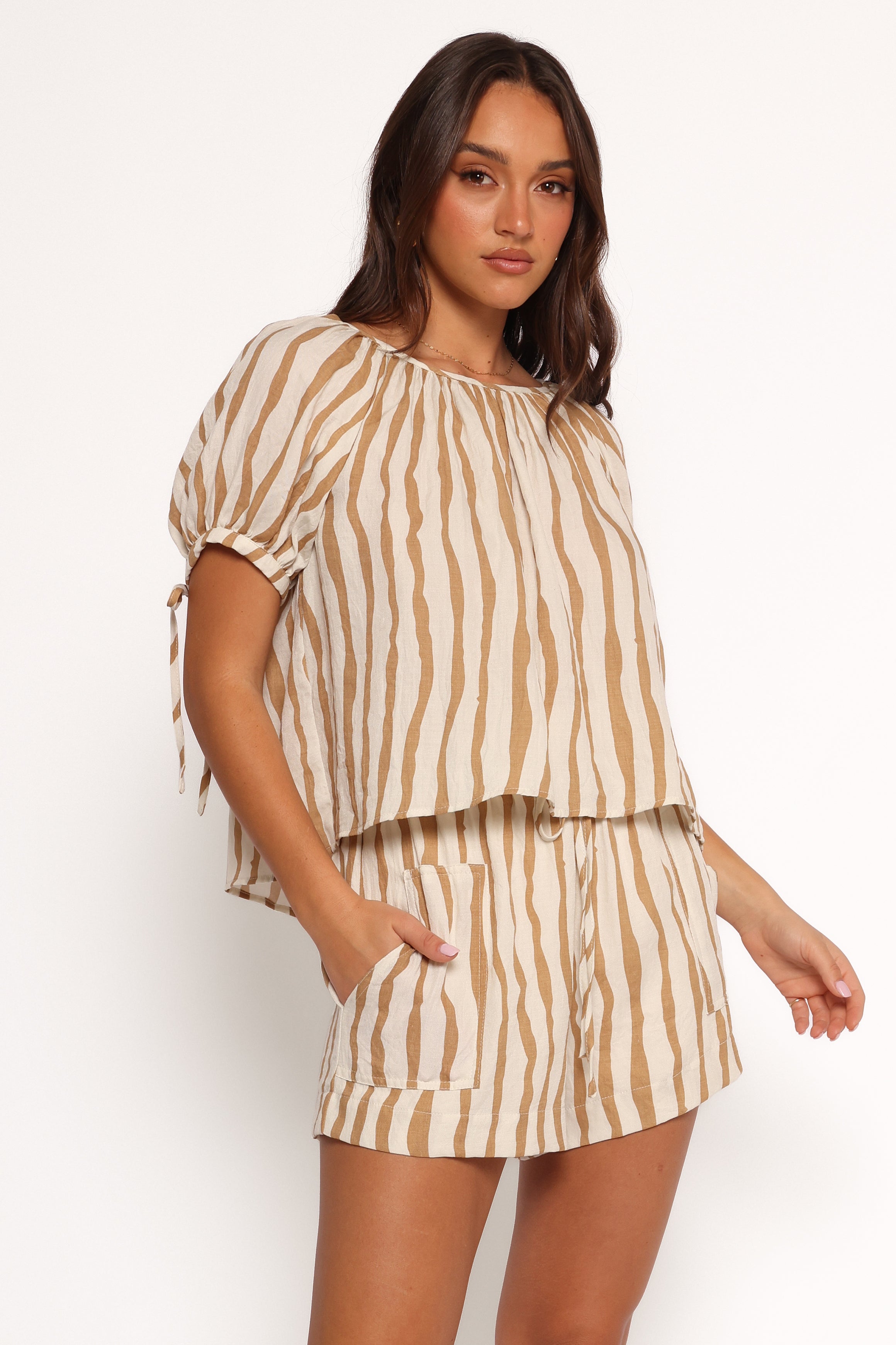 SETS Maggie Two Piece Set - White Tan Stripe