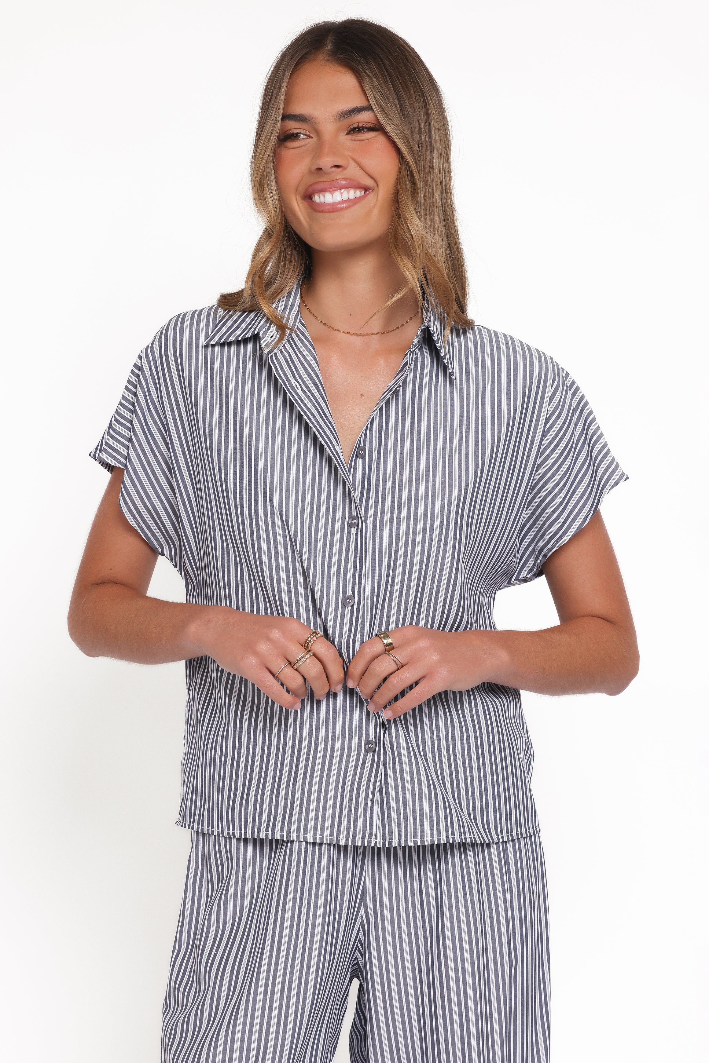 SETS Melanie Pant Set - Charcoal Stripe